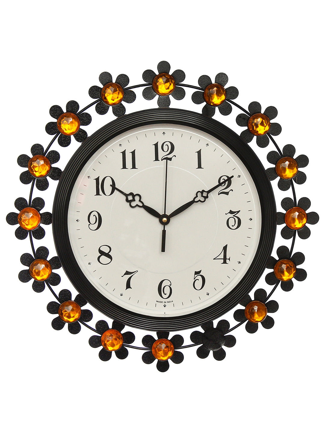 Iron & Crystal Elegant Design Wall Clock, Black, Yellow (37*37*5 cm)