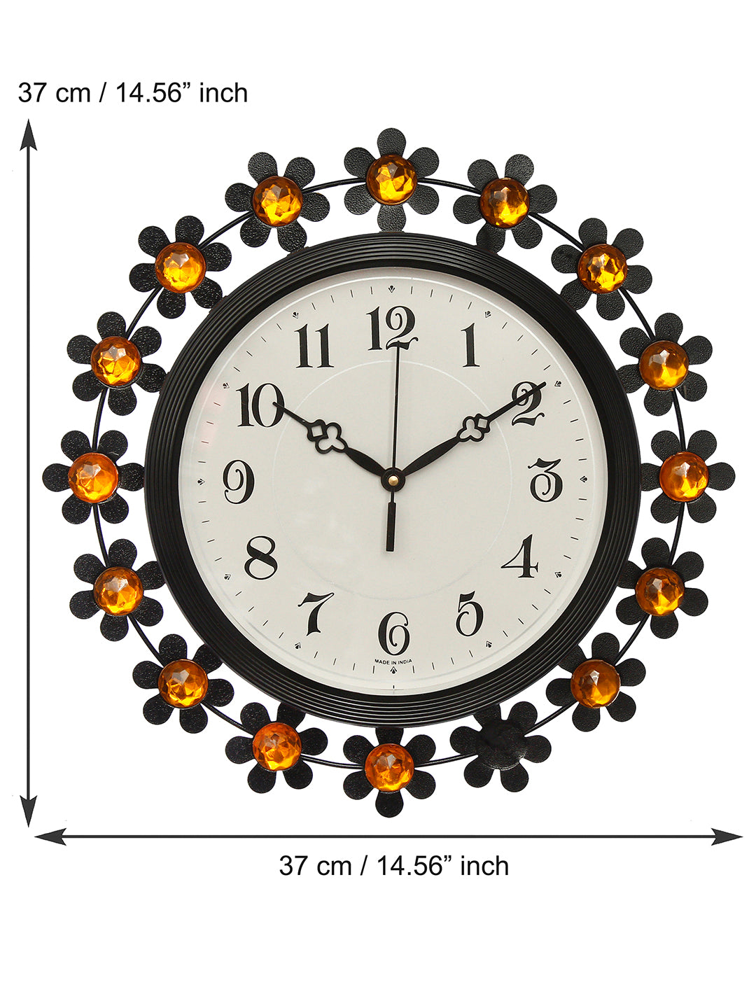 Iron & Crystal Elegant Design Wall Clock, Black, Yellow (37*37*5 cm) 3