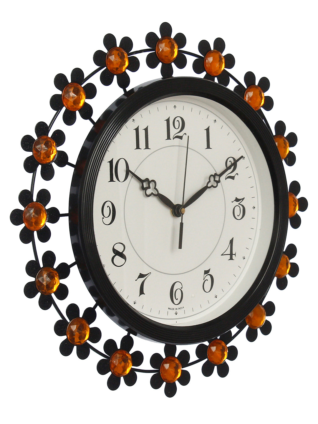 Iron & Crystal Elegant Design Wall Clock, Black, Yellow (37*37*5 cm) 4