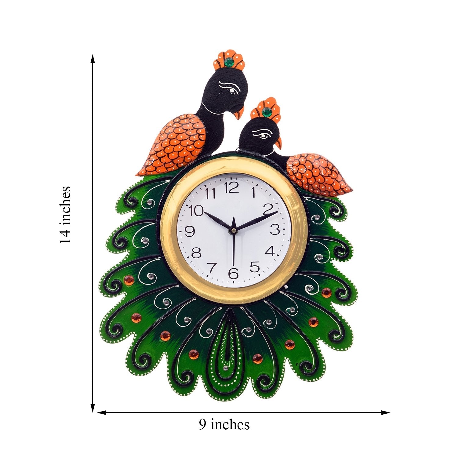 Handicrafted Papier Mache Wooden Peacocks Decorative Wall Clock 2