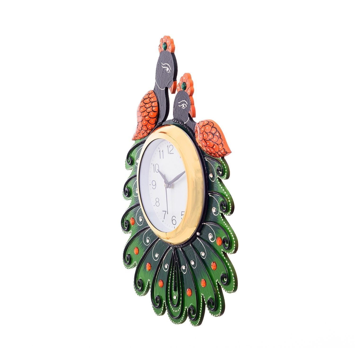 Handicrafted Papier Mache Wooden Peacocks Decorative Wall Clock 4