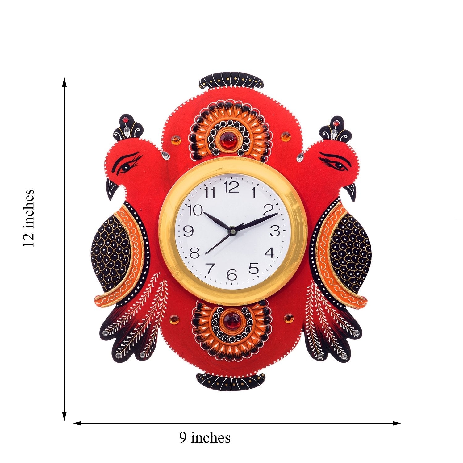 Handicrafted Papier Mache Wooden Peacocks Decorative Wall Clock 2