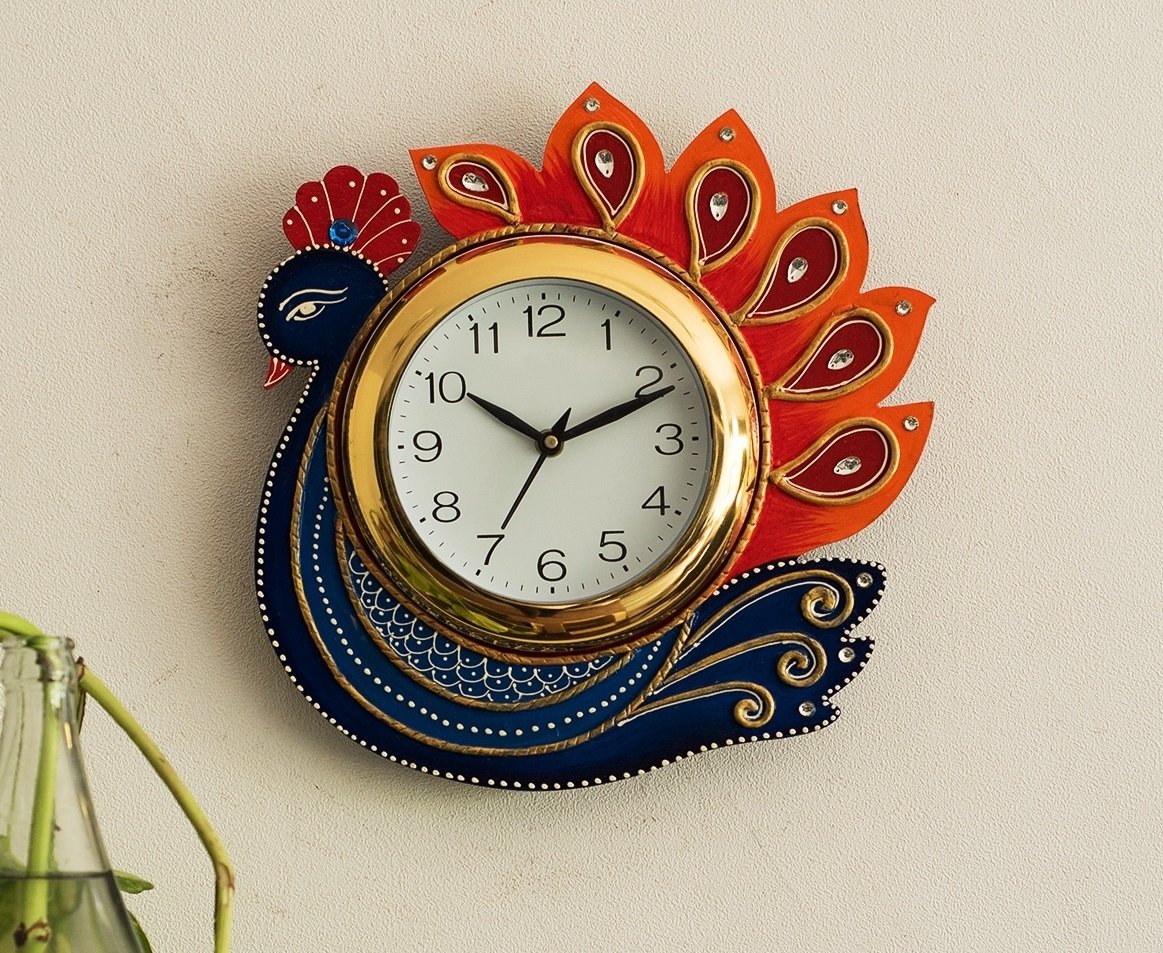 Handcrafted Papier-Mache Peacock Wall Clock 1