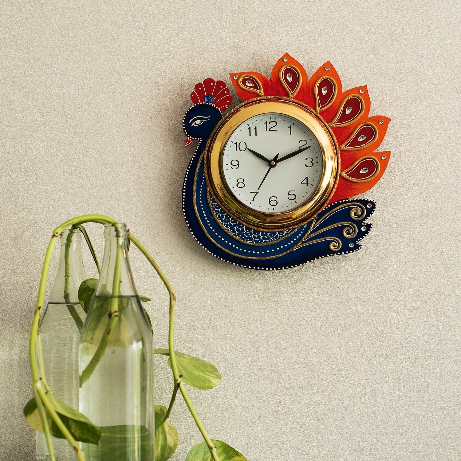 Handcrafted Papier-Mache Peacock Wall Clock 3