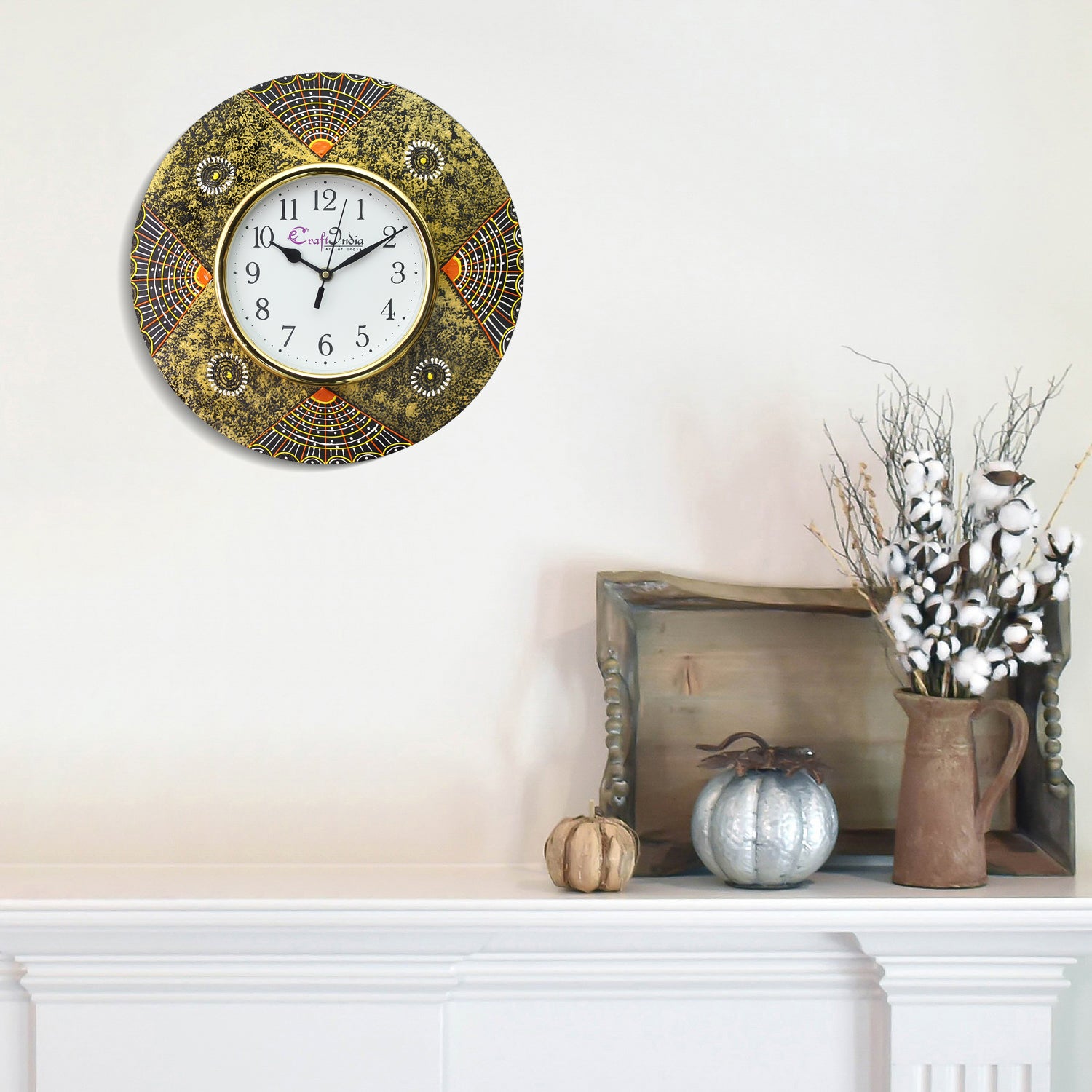 Round Shape Papier-Mache Wooden Wall Clock 1