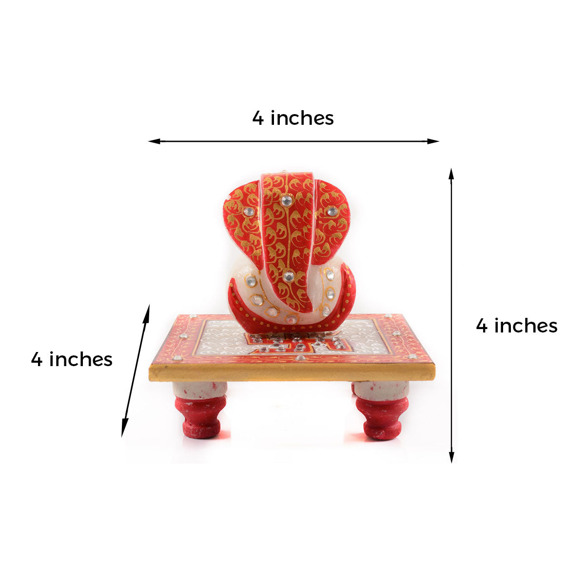 Designer Religious Ganesha Rakhi with Ridhi Sidhi Marble chowki and Roli Tikka Matki 1