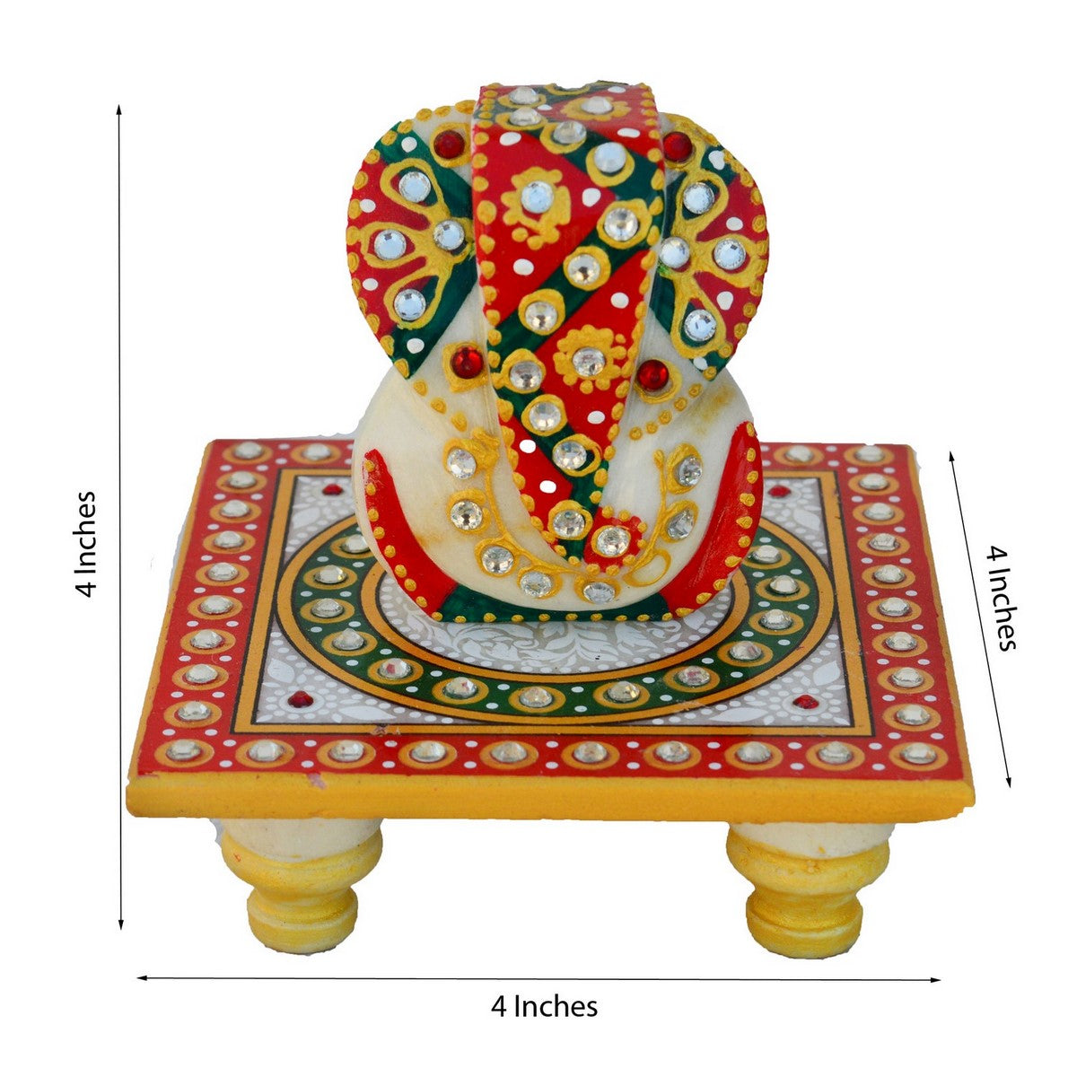 Designer Religious Rakhi with Lord Ganesha on Kundan Studded Marble Chowki and Roli Tikka Matki 1