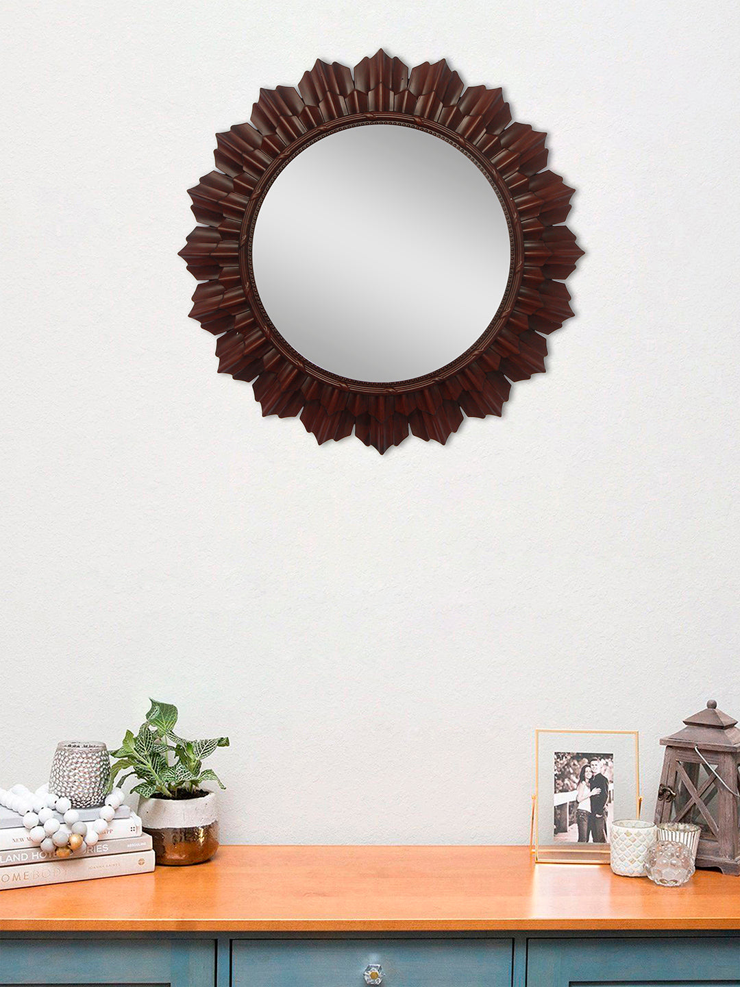 Beautiful Stylish Plastic Fiber Round Wall Mount Mirror (40*40*6 cm, Brown) 1