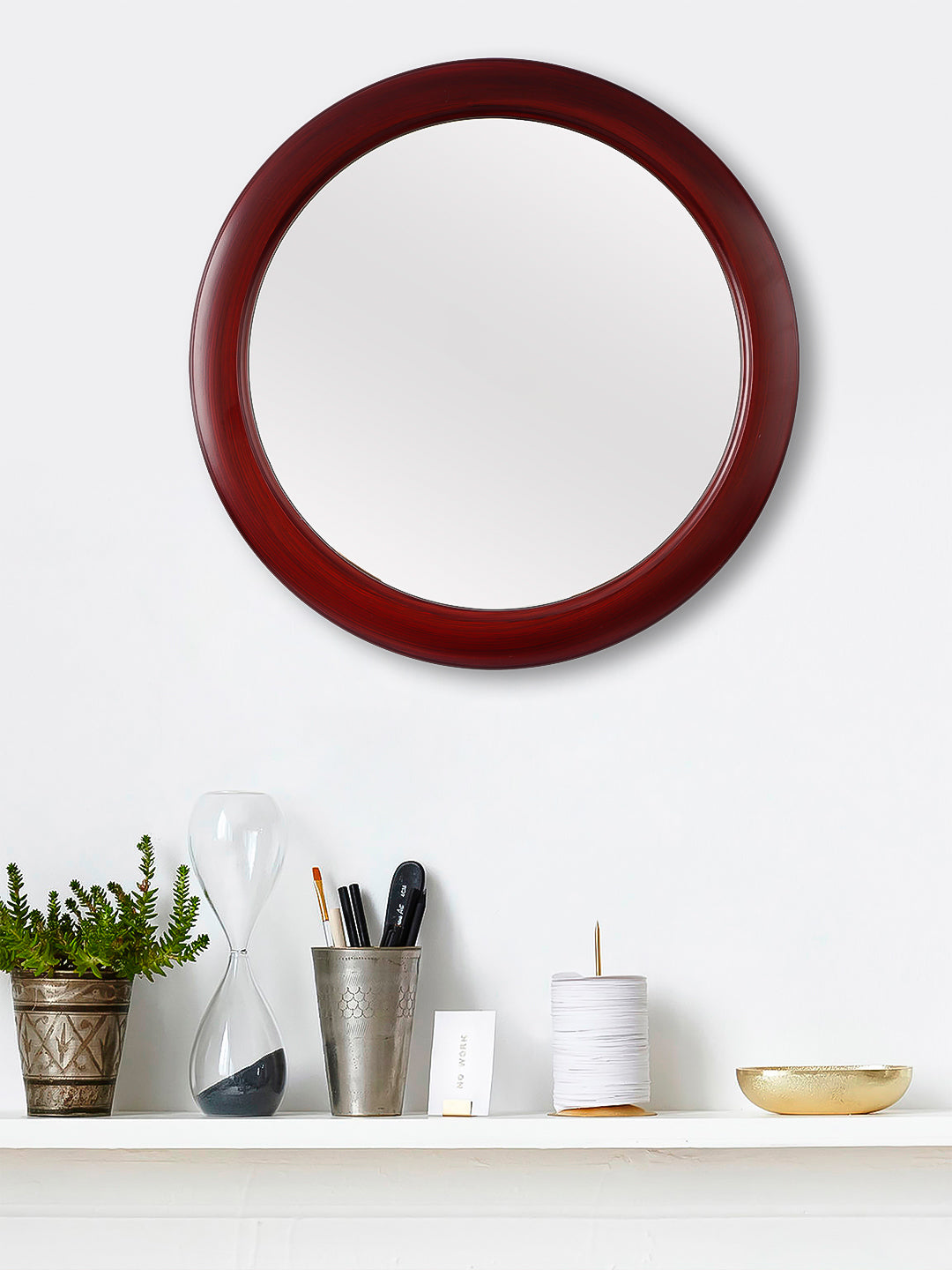 Red Unique Design Stylish Plastic Fiber Round Shape Mirror (41*41*4 cm) 1