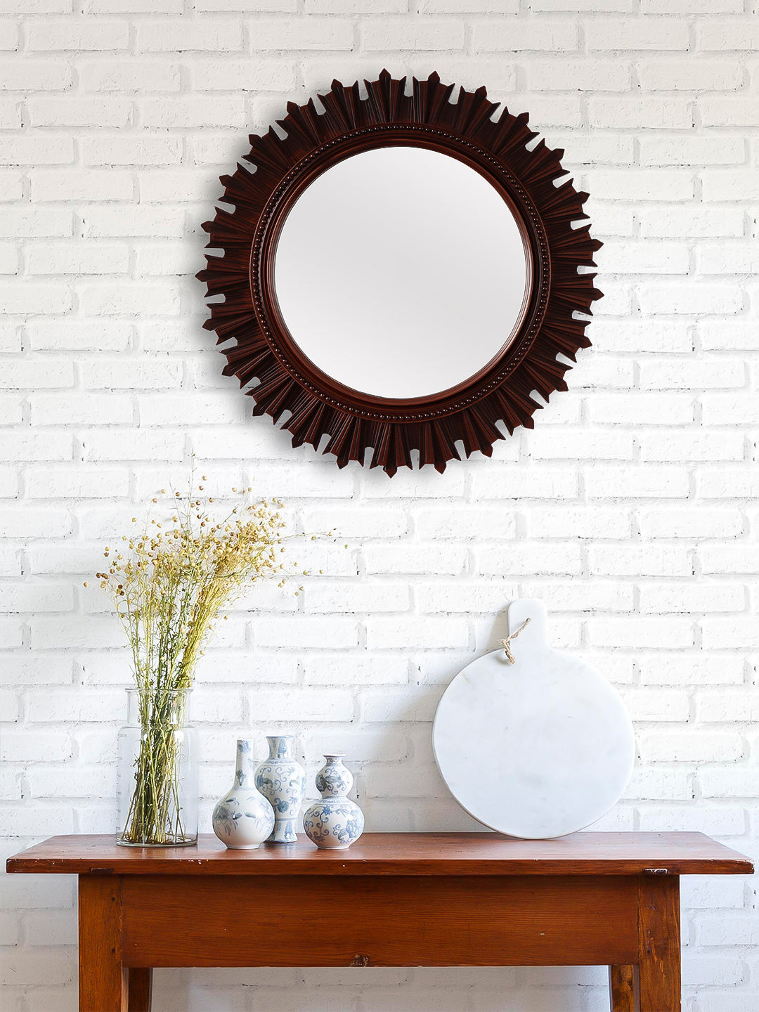 Beautiful Design Stylish Brown Plastic Fiber Round Shape Mirror (40*40*4 cm) 1