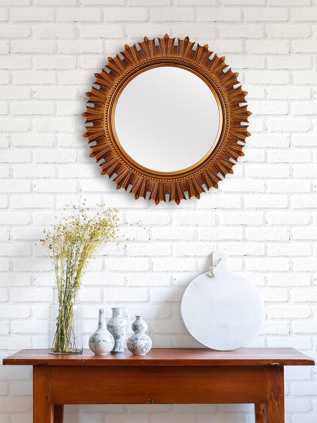 Beautiful Design Stylish Gold Plastic Fiber Round Shape Mirror (40*40*4 cm) 1