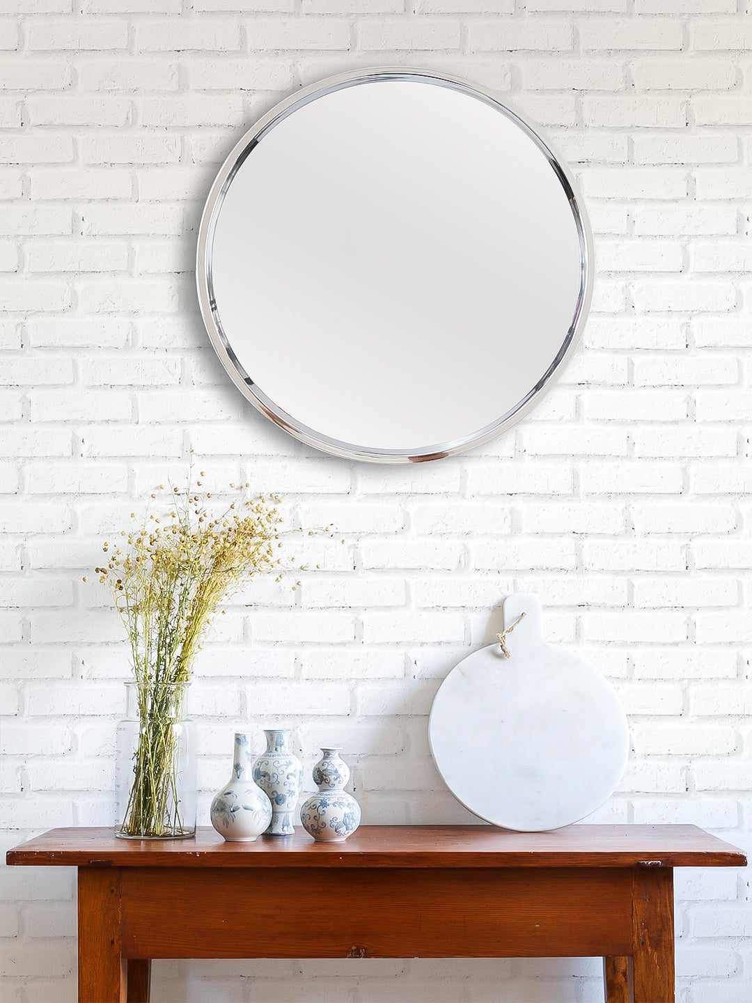 Beautiful Design Stylish Silver Plastic Fiber Round Shape Mirror (36*36*6 cm) 1