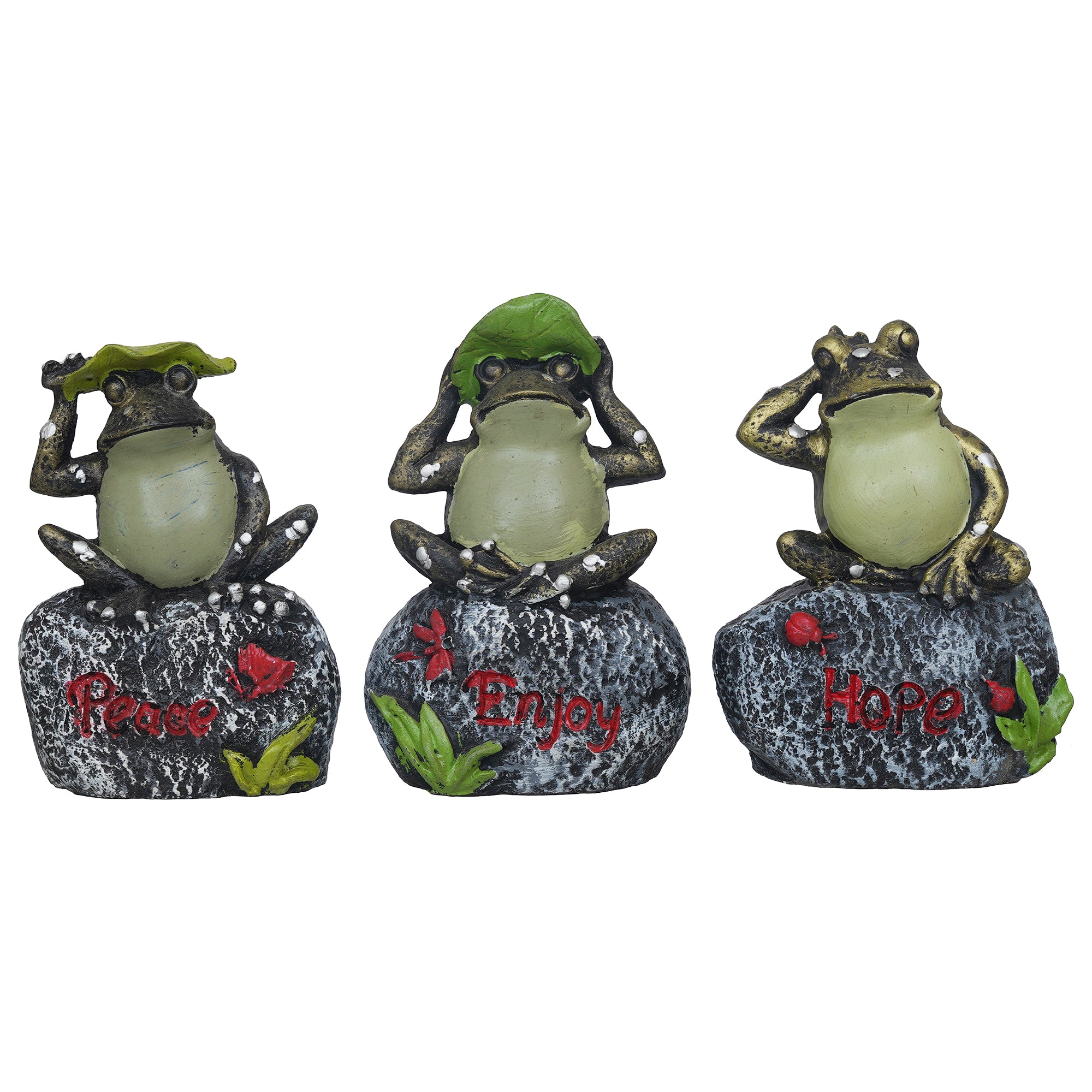 eCraftIndia Set of 3 Green Polyresin Tortoise Statues Sitting on Stone Decorative Showpieces 2