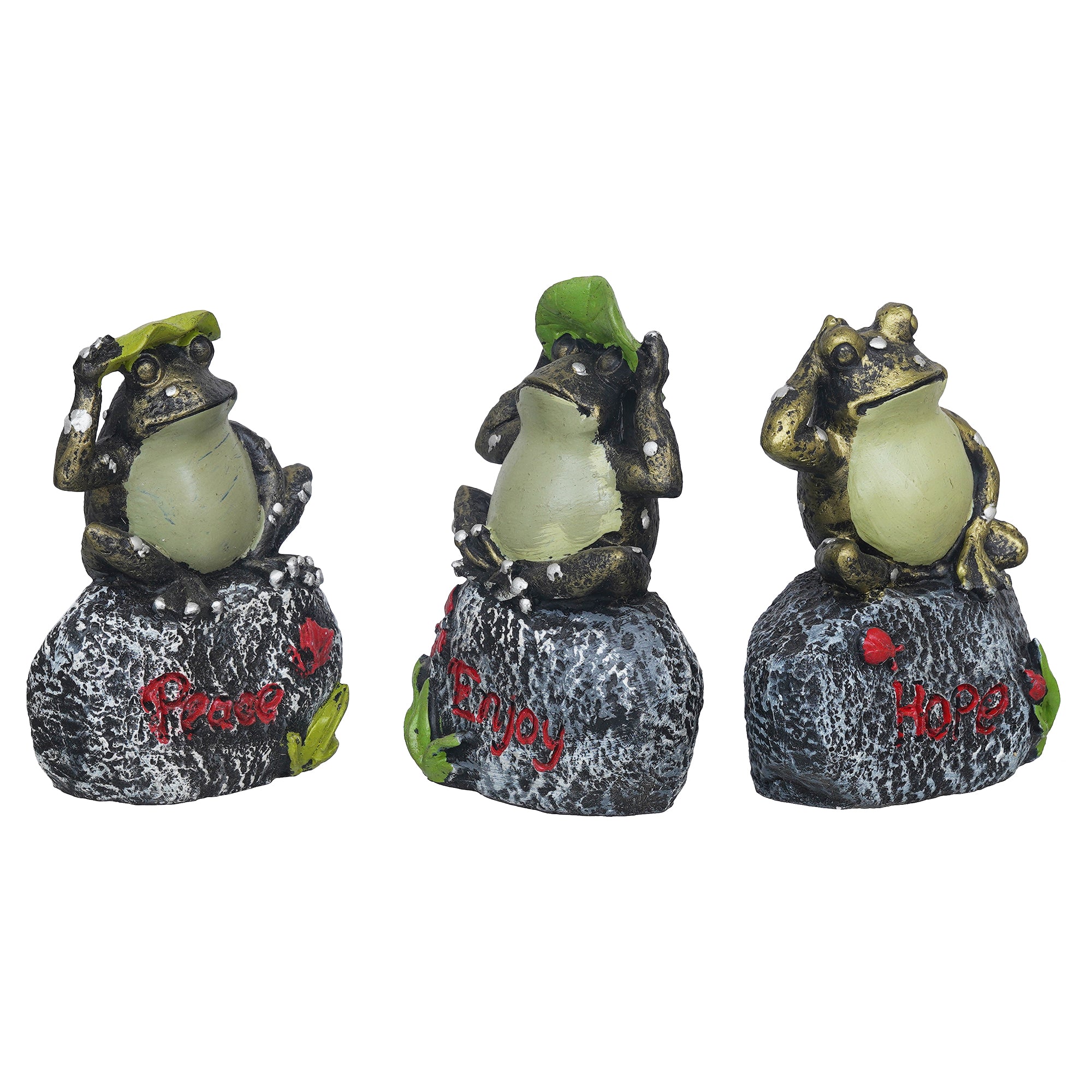 eCraftIndia Set of 3 Green Polyresin Tortoise Statues Sitting on Stone Decorative Showpieces 7