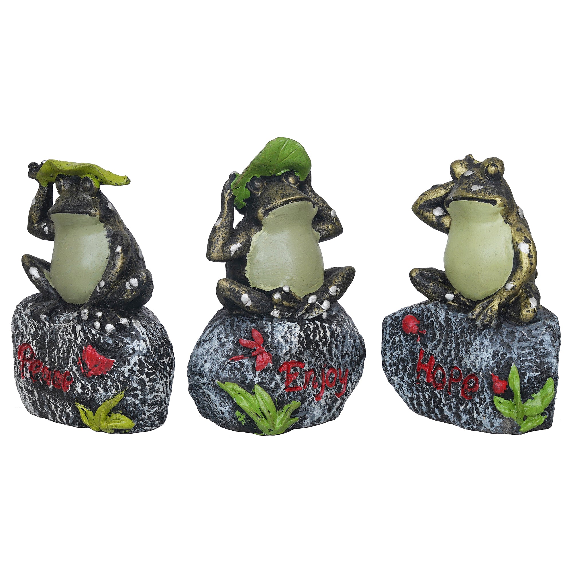 eCraftIndia Set of 3 Green Polyresin Tortoise Statues Sitting on Stone Decorative Showpieces 8