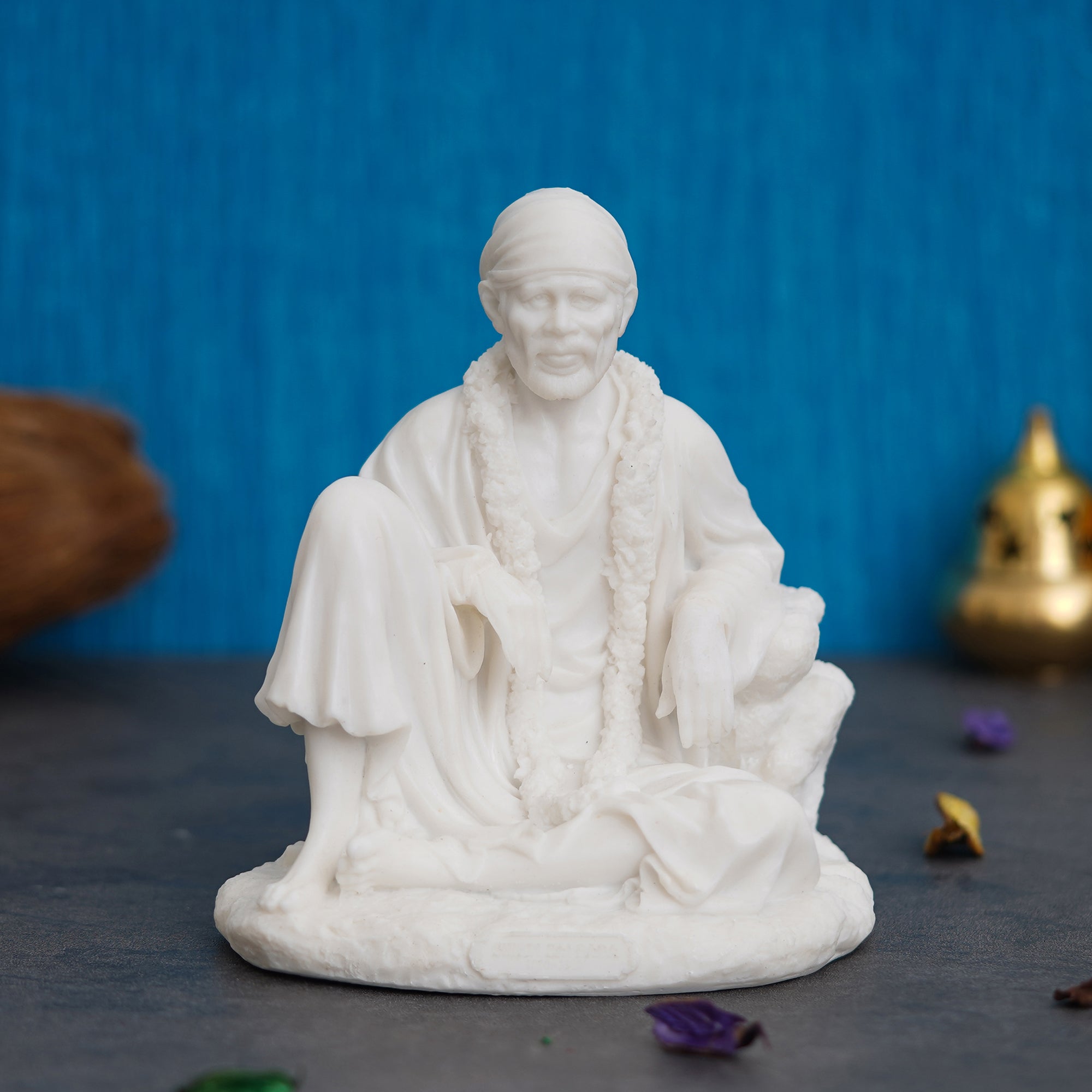 White Polyresin Sai Baba Sitting Statue