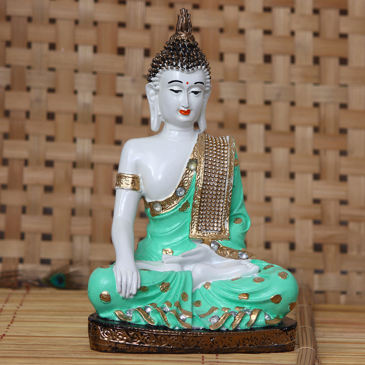 Decorative Meditating Lord Buddha - Green - eCraftIndia Online