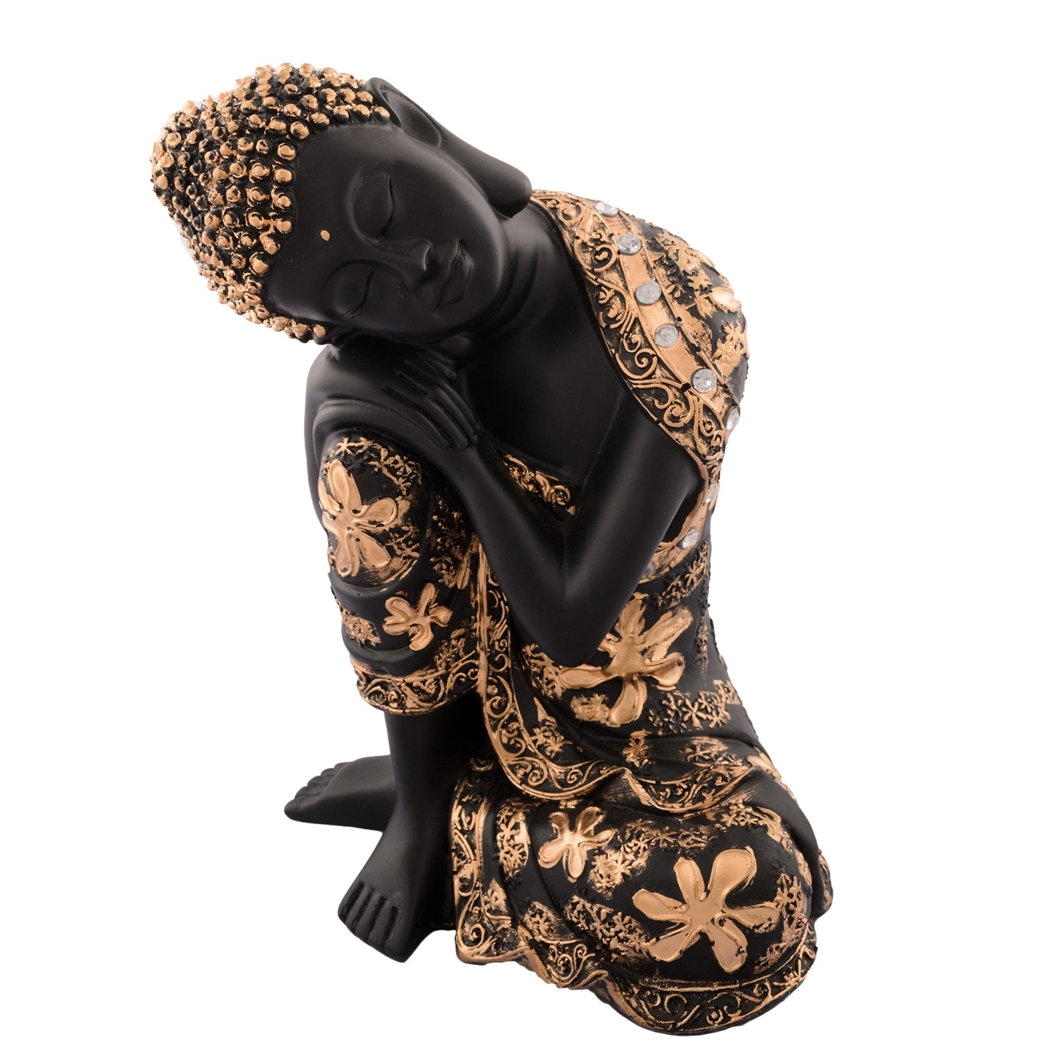 Polyresin Black and golden Resting Buddha on Knee Statue