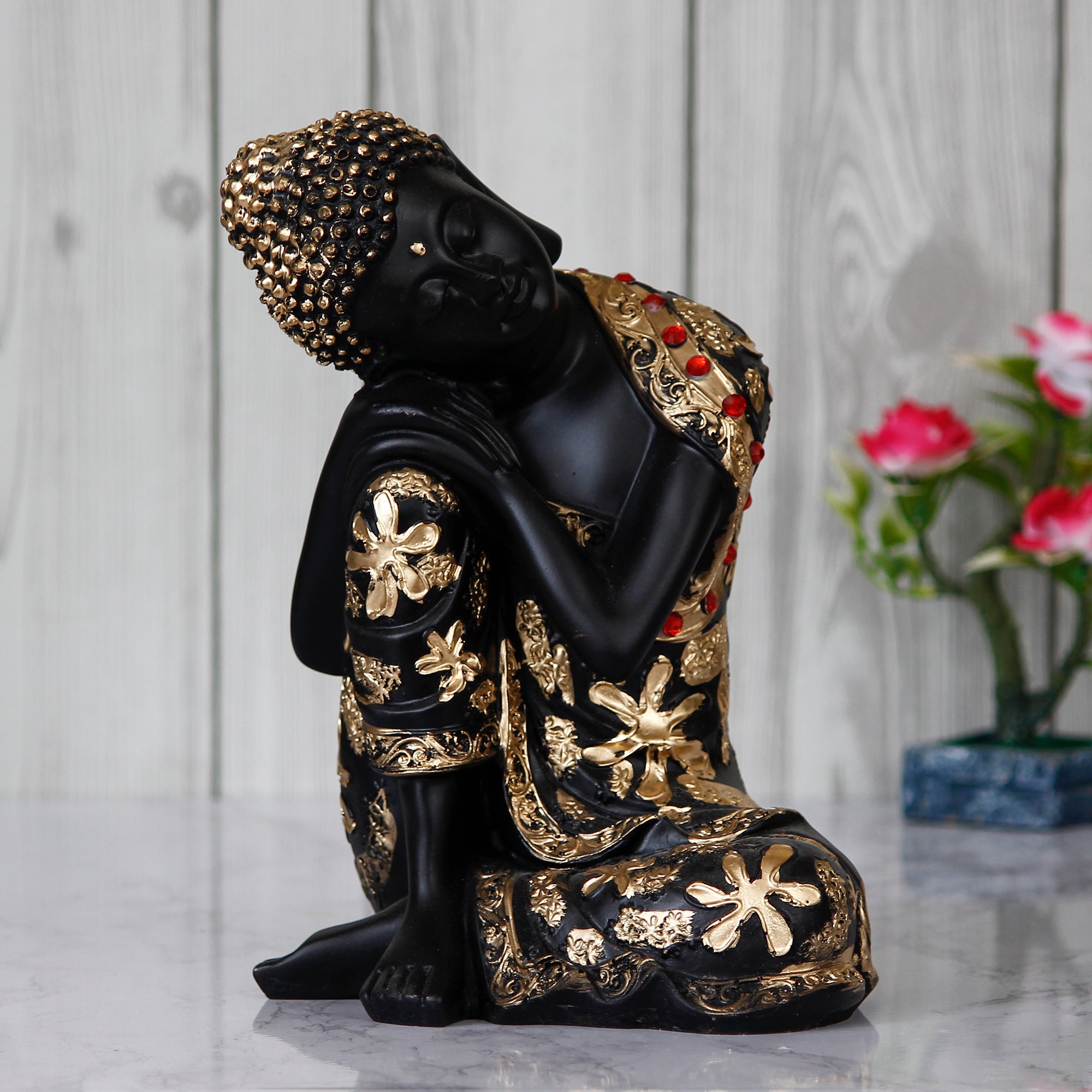 Polyresin Black and golden Resting Buddha on Knee Statue 1