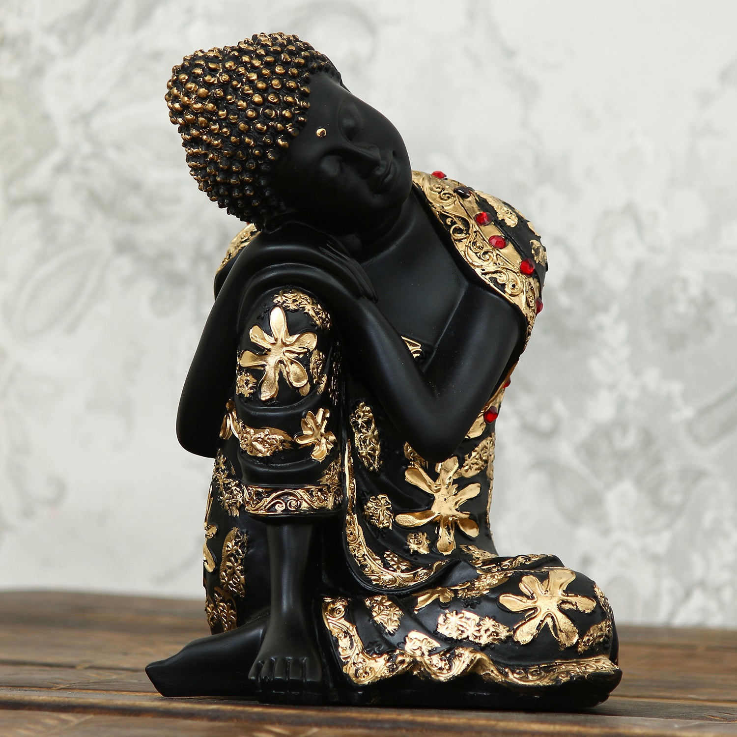 Polyresin Black and golden Resting Buddha on Knee Statue 2