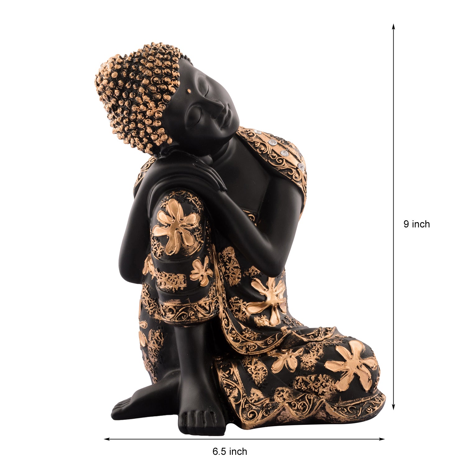 Polyresin Black and golden Resting Buddha on Knee Statue 4