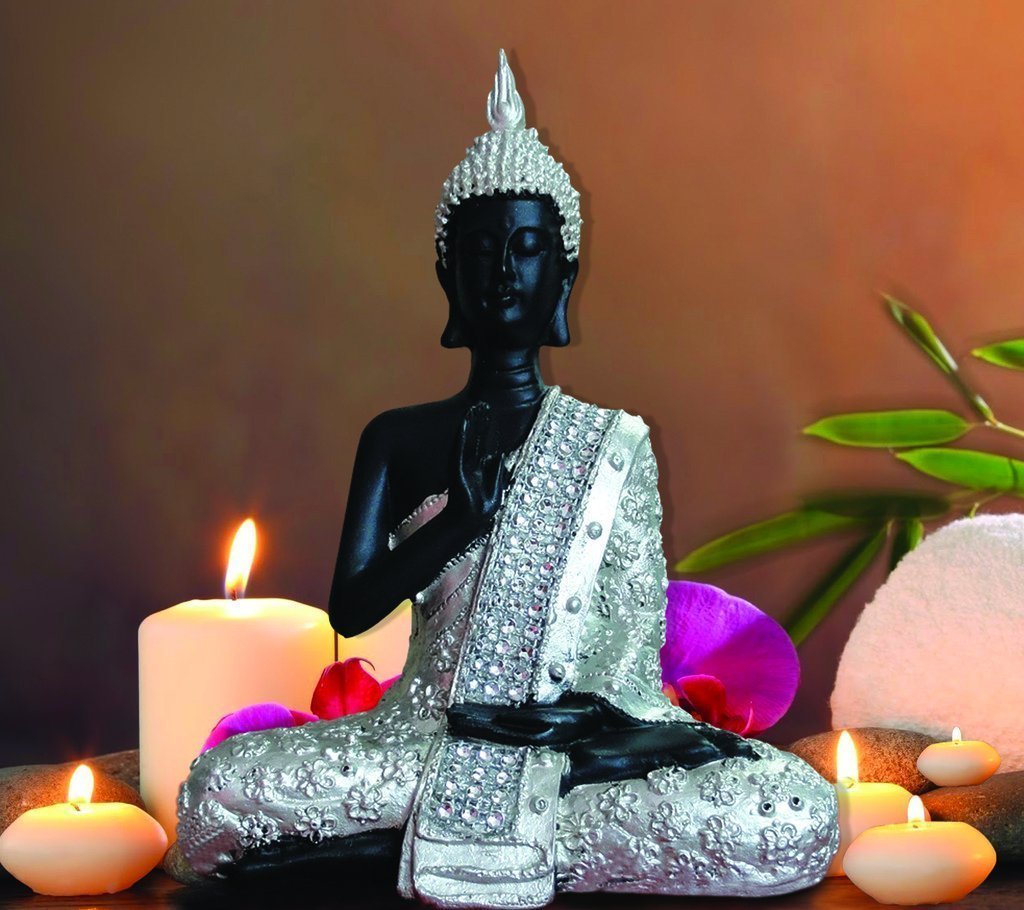 Polyresin Silver and black Meditating Blessing Buddha statue 1