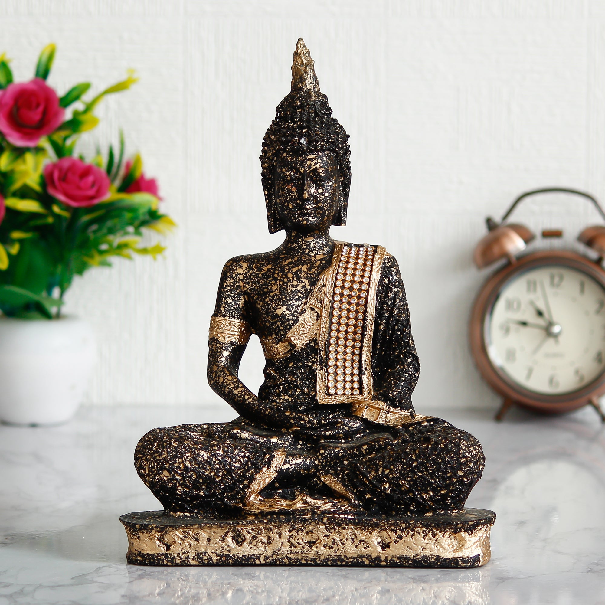 Golden and Black Meditating Lord Buddha Handcrafted Decorative Showpiece 1