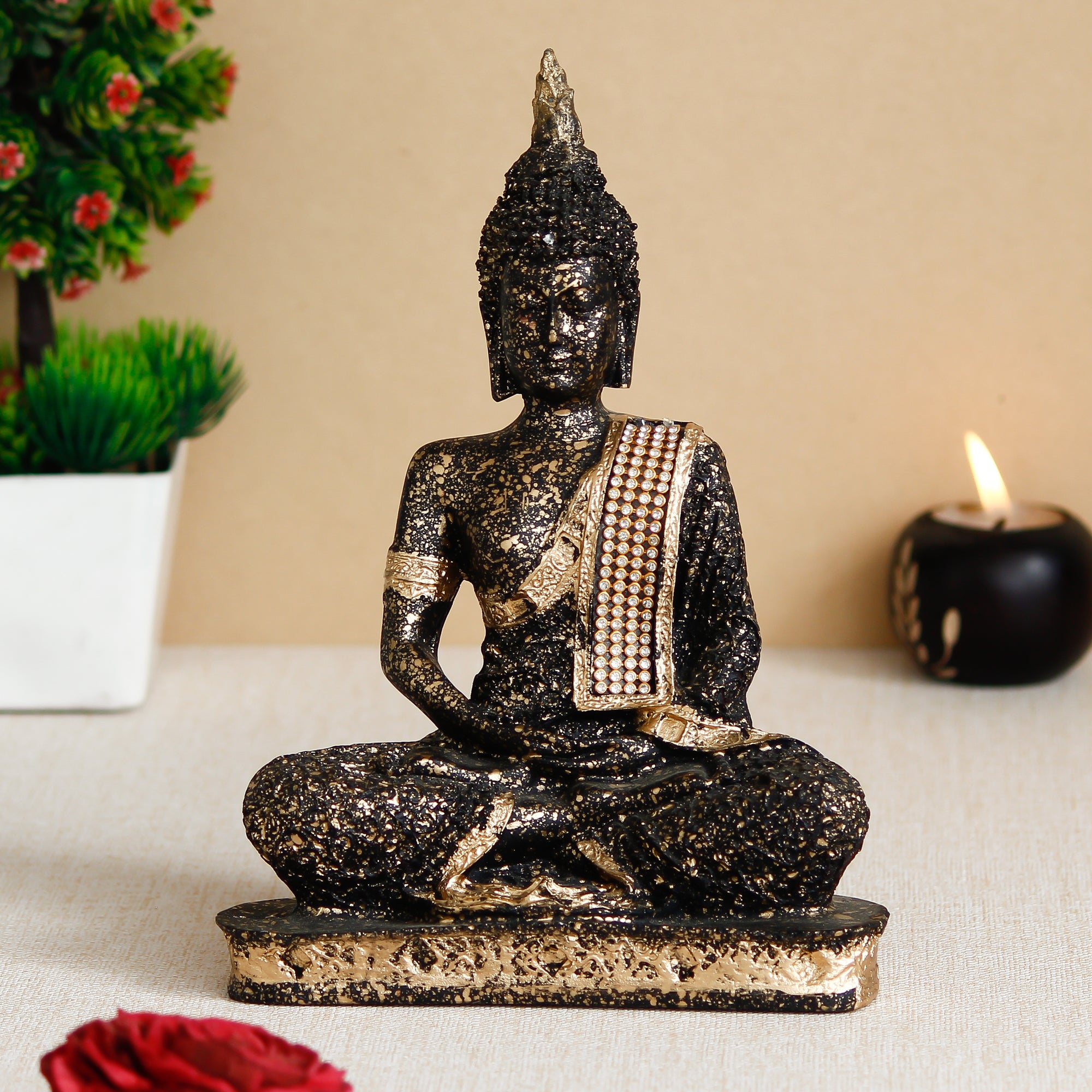 Golden and Black Meditating Lord Buddha Handcrafted Decorative Showpiece