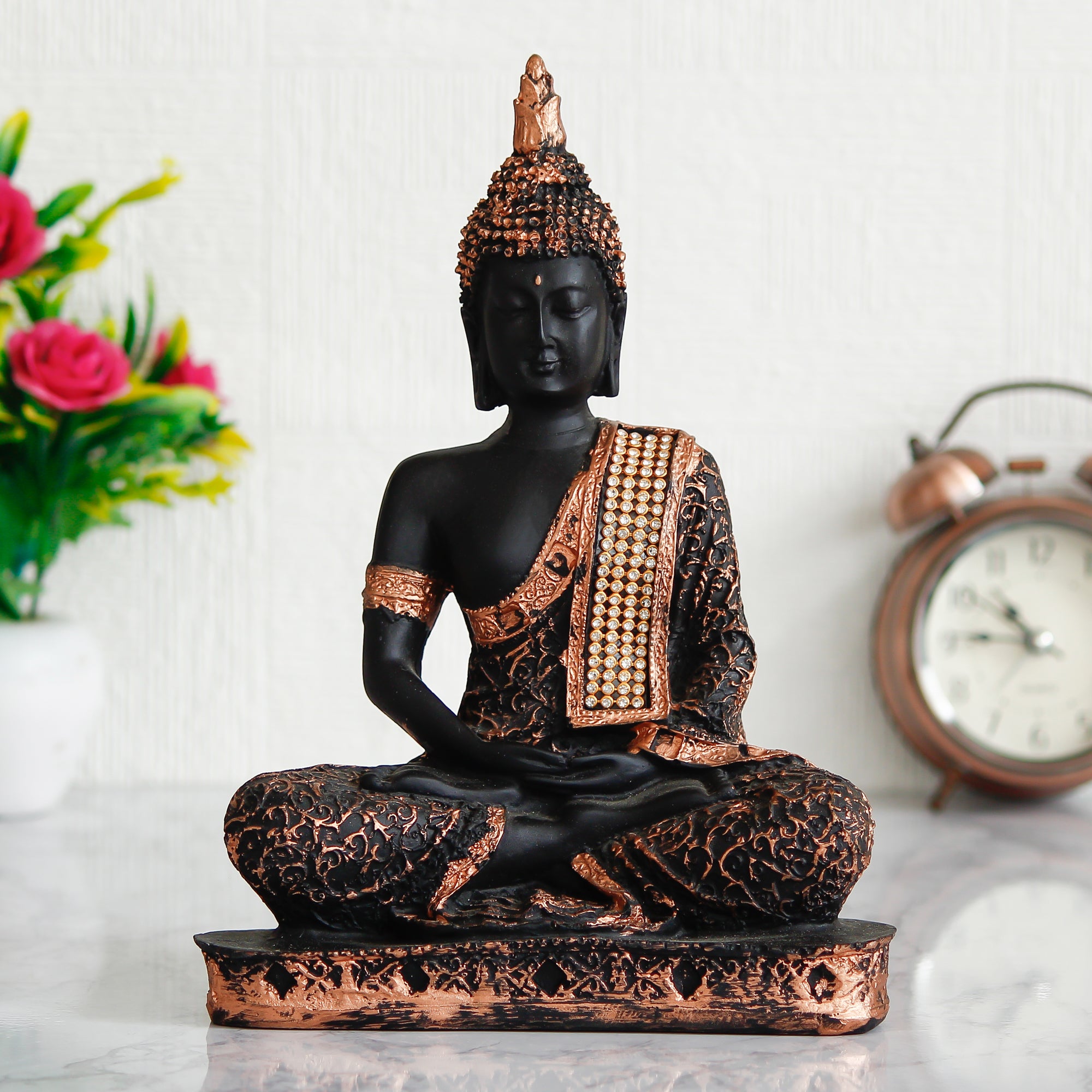 Black and Copper Meditating Lord Buddha Handcrafted Decorative Showpiece 1