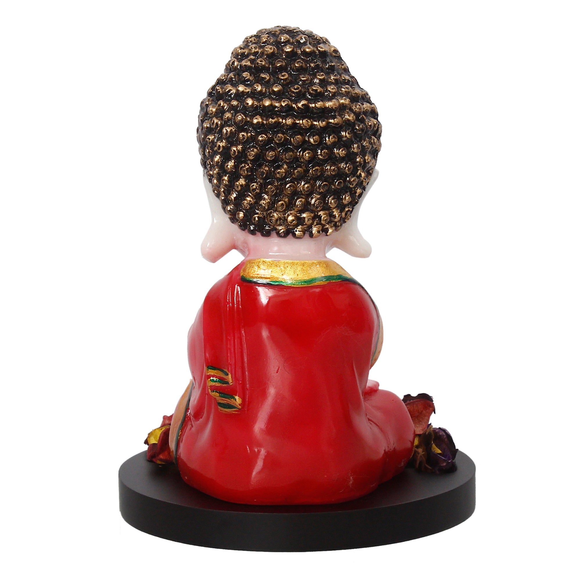 Polyresin Red and White Praying Monk Buddha Idol with Wooden Base, Fragranced Petals and Tealight 6