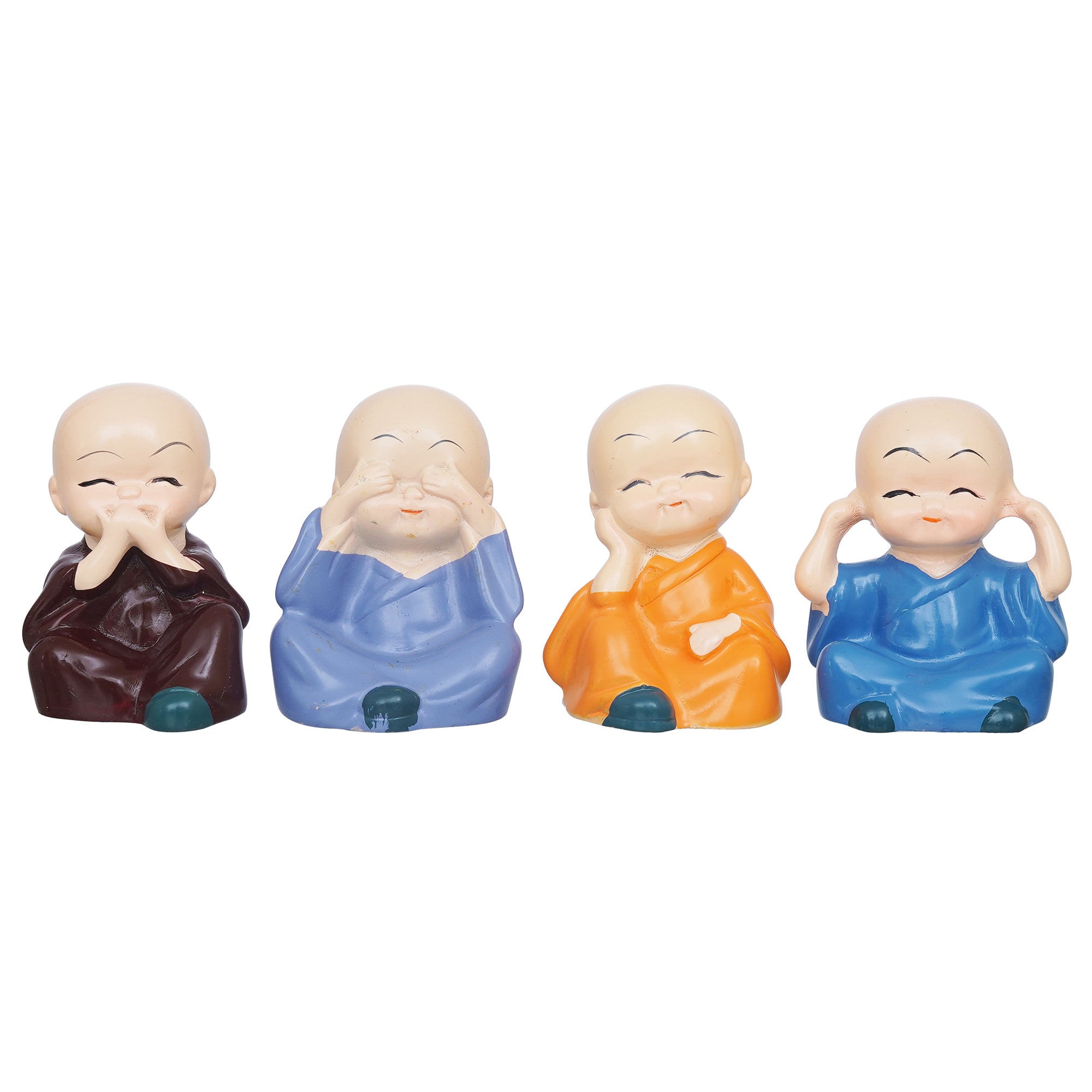 eCraftIndia Set Of 4 Cute Little Monk Buddha Statues Decorative Showpieces For Car Dashboard, Home Office Decor 2