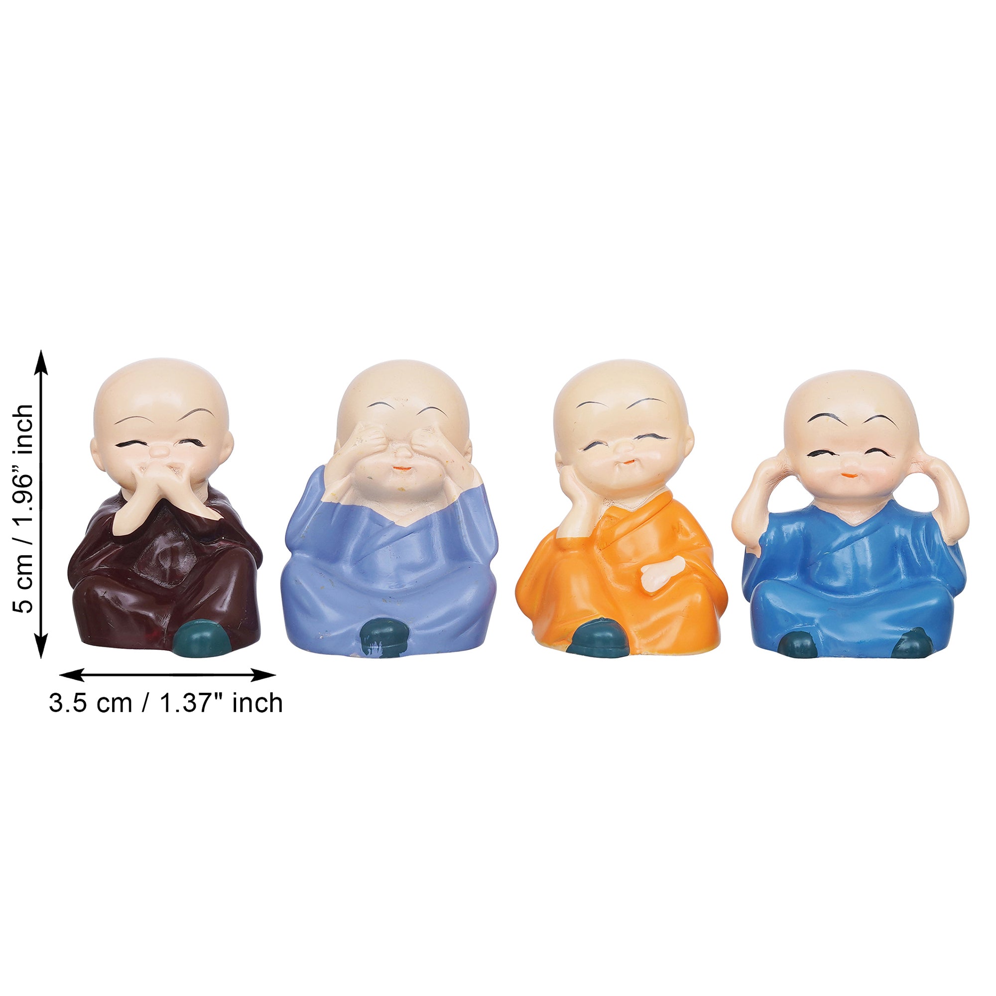 eCraftIndia Set Of 4 Cute Little Monk Buddha Statues Decorative Showpieces For Car Dashboard, Home Office Decor 3