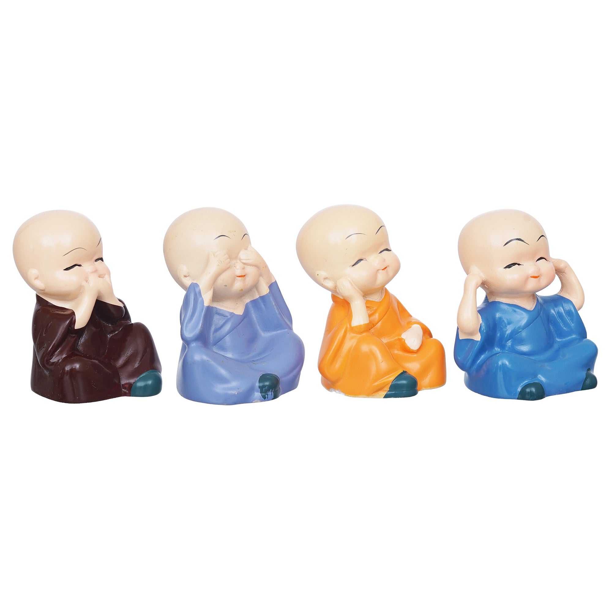 eCraftIndia Set Of 4 Cute Little Monk Buddha Statues Decorative Showpieces For Car Dashboard, Home Office Decor 6