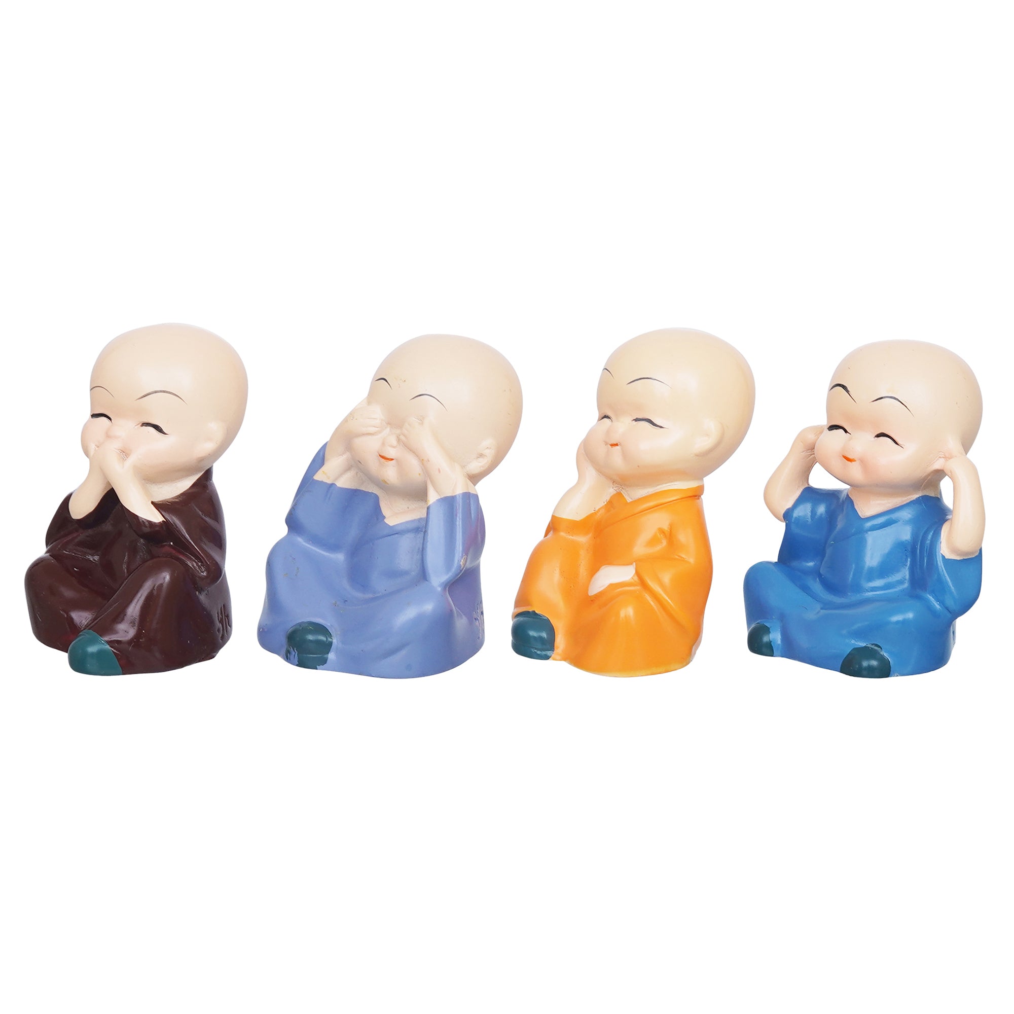 eCraftIndia Set Of 4 Cute Little Monk Buddha Statues Decorative Showpieces For Car Dashboard, Home Office Decor 7