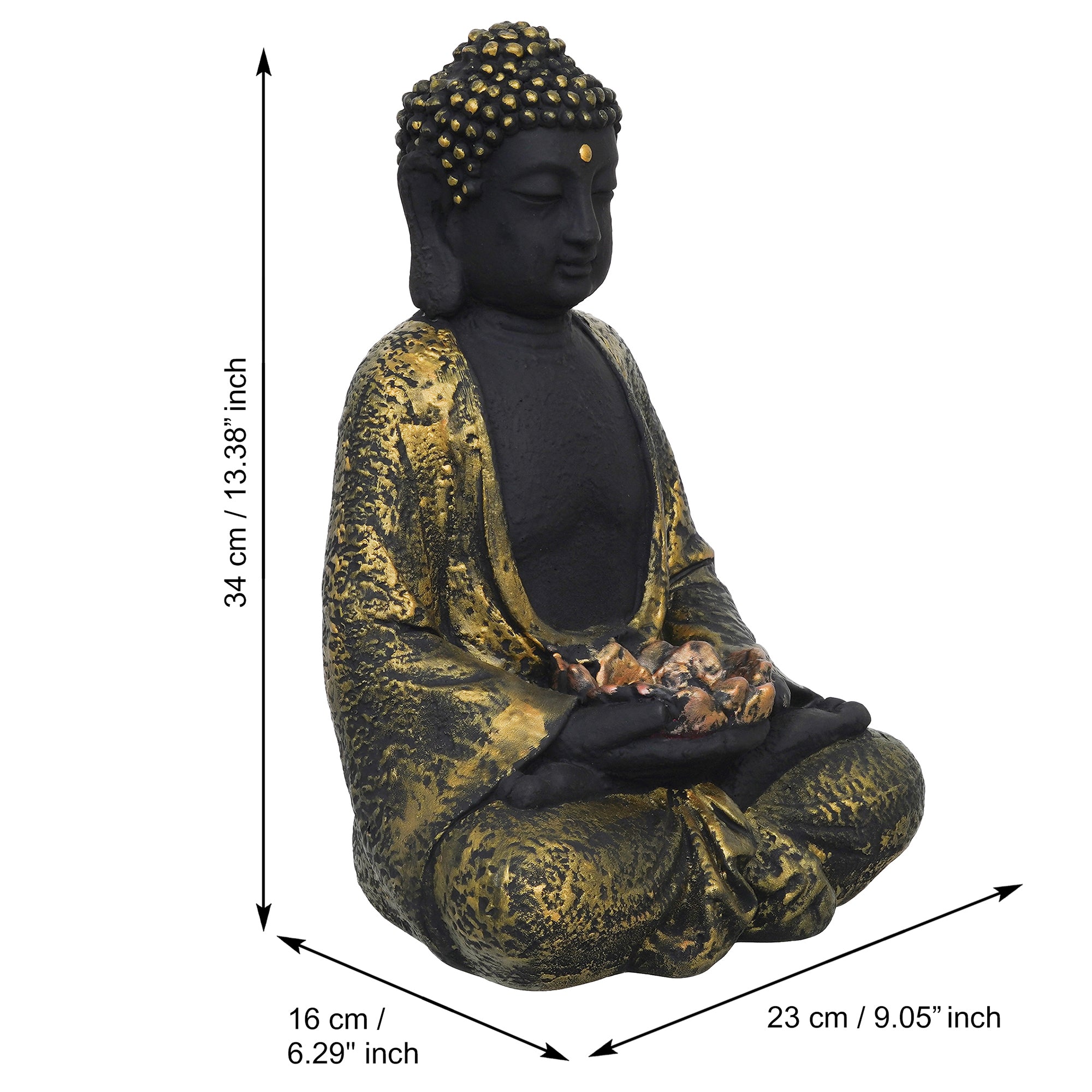 eCraftIndia Black & Golden Polyresin Handcrafted Meditating Buddha Idol with Lotus Flower in Hands Statue Tea Light Holder 3