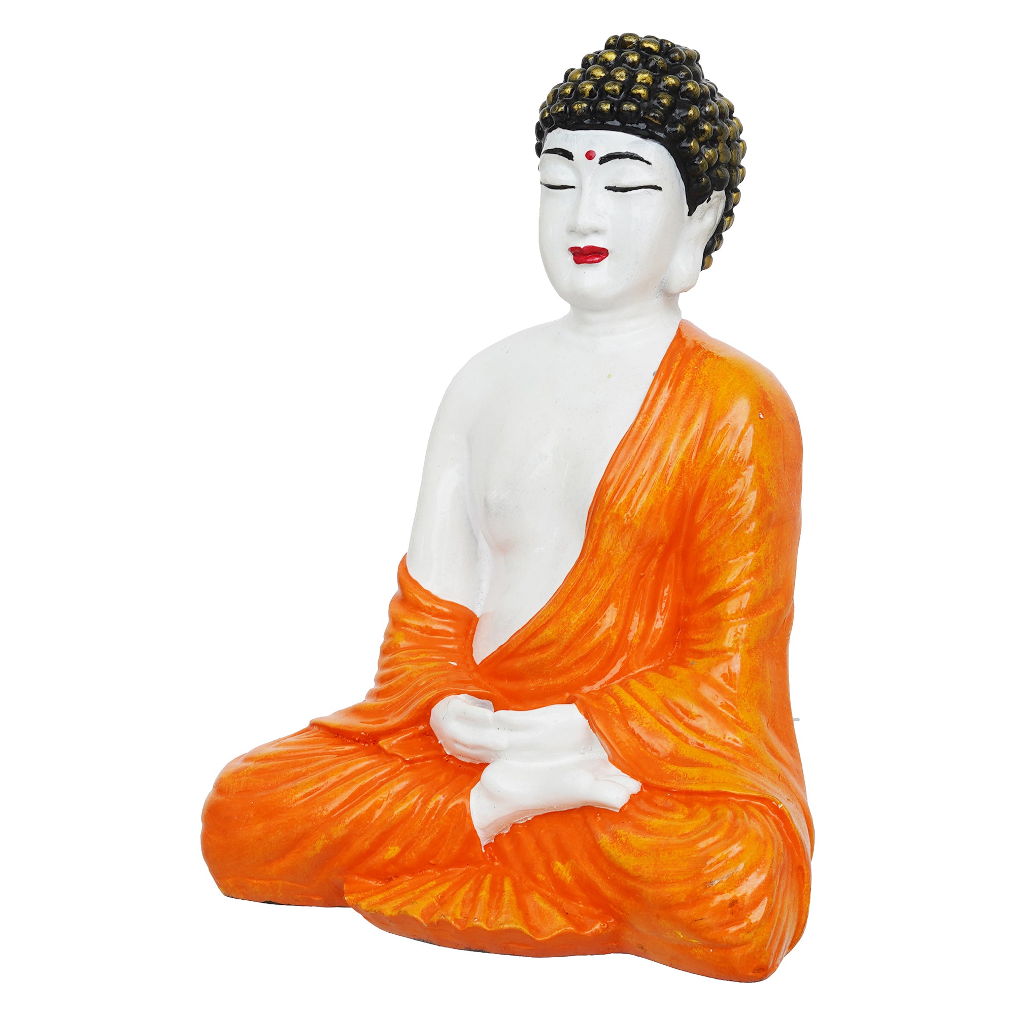 eCraftIndia Orange, & White Polyresin Handcrafted Meditating Buddha Statue 2