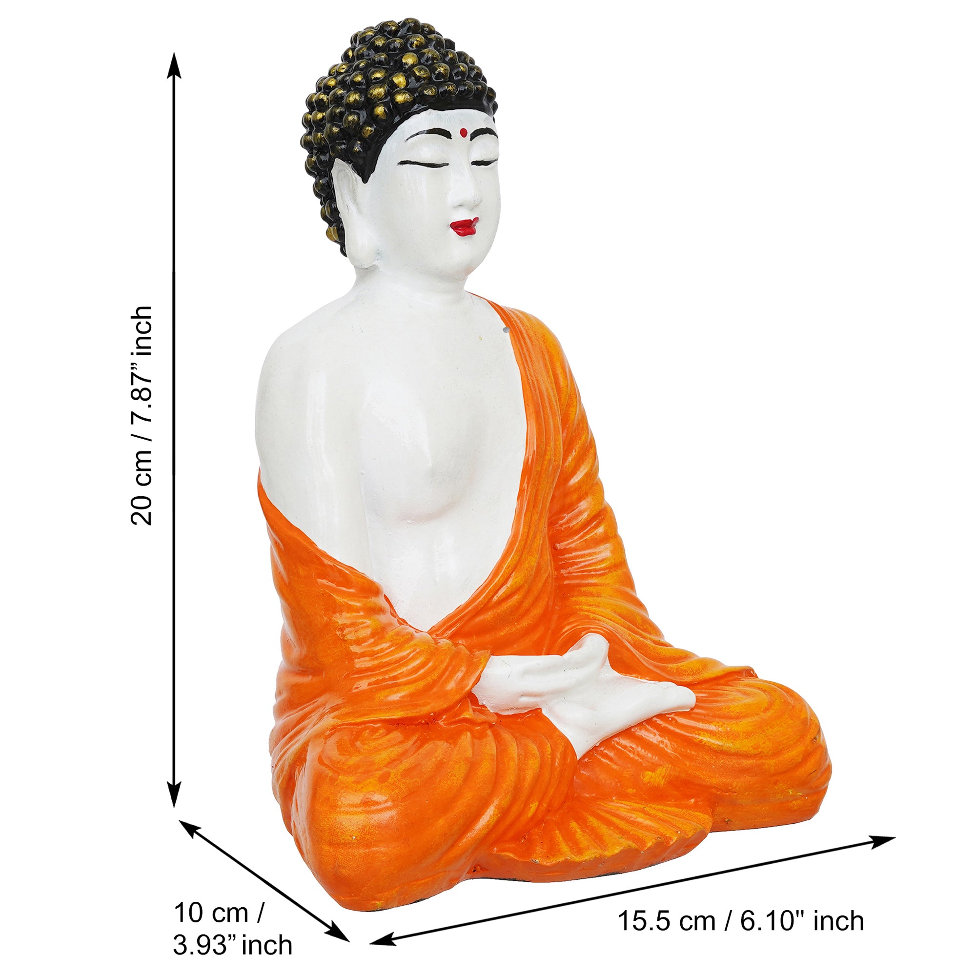 eCraftIndia Orange, & White Polyresin Handcrafted Meditating Buddha Statue 3