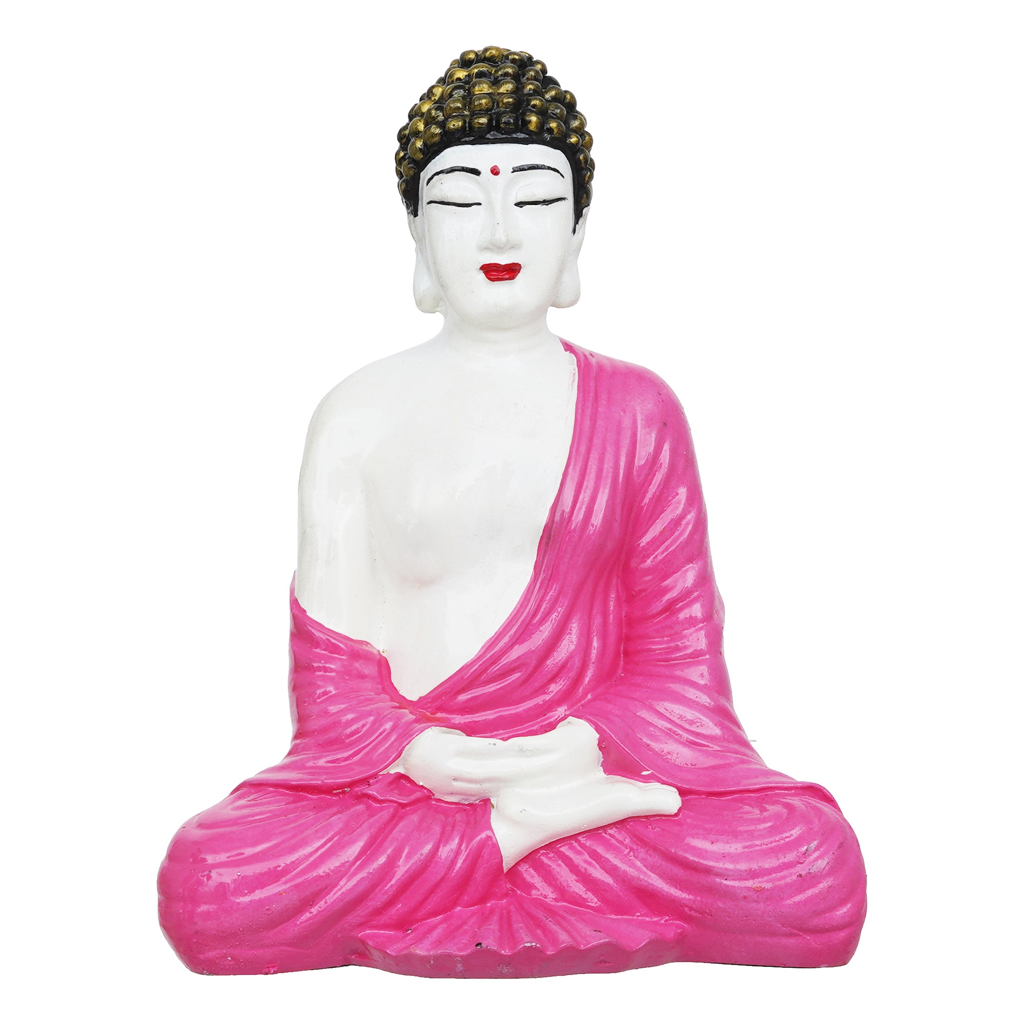 eCraftIndia White & Pink Polyresin Handcrafted Meditating Buddha Statue 2