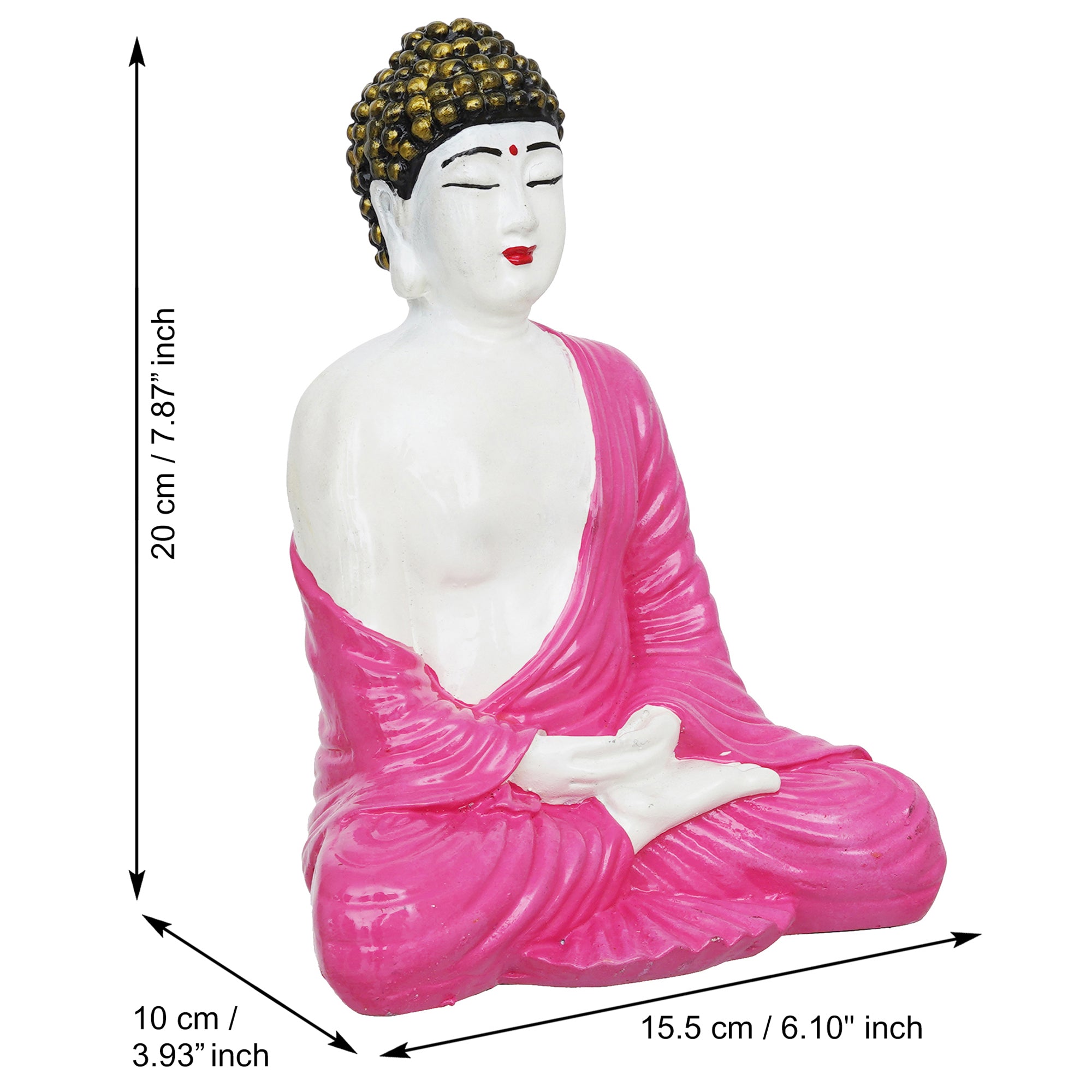 eCraftIndia White & Pink Polyresin Handcrafted Meditating Buddha Statue 3