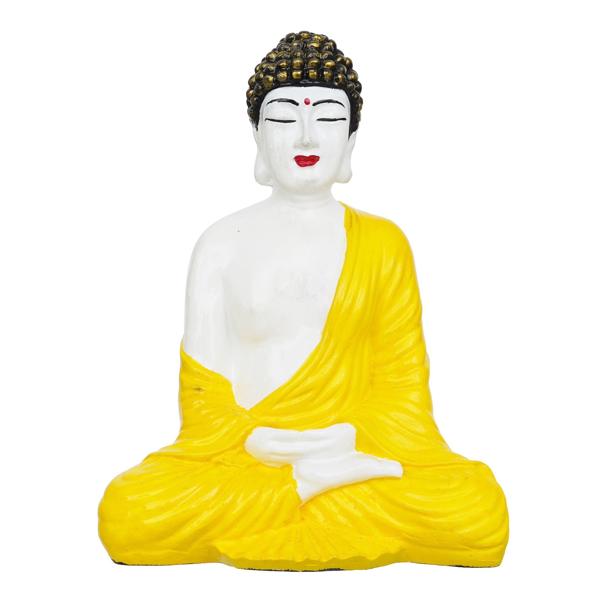 eCraftIndia Yellow & White Polyresin Handcrafted Meditating Buddha Statue 2