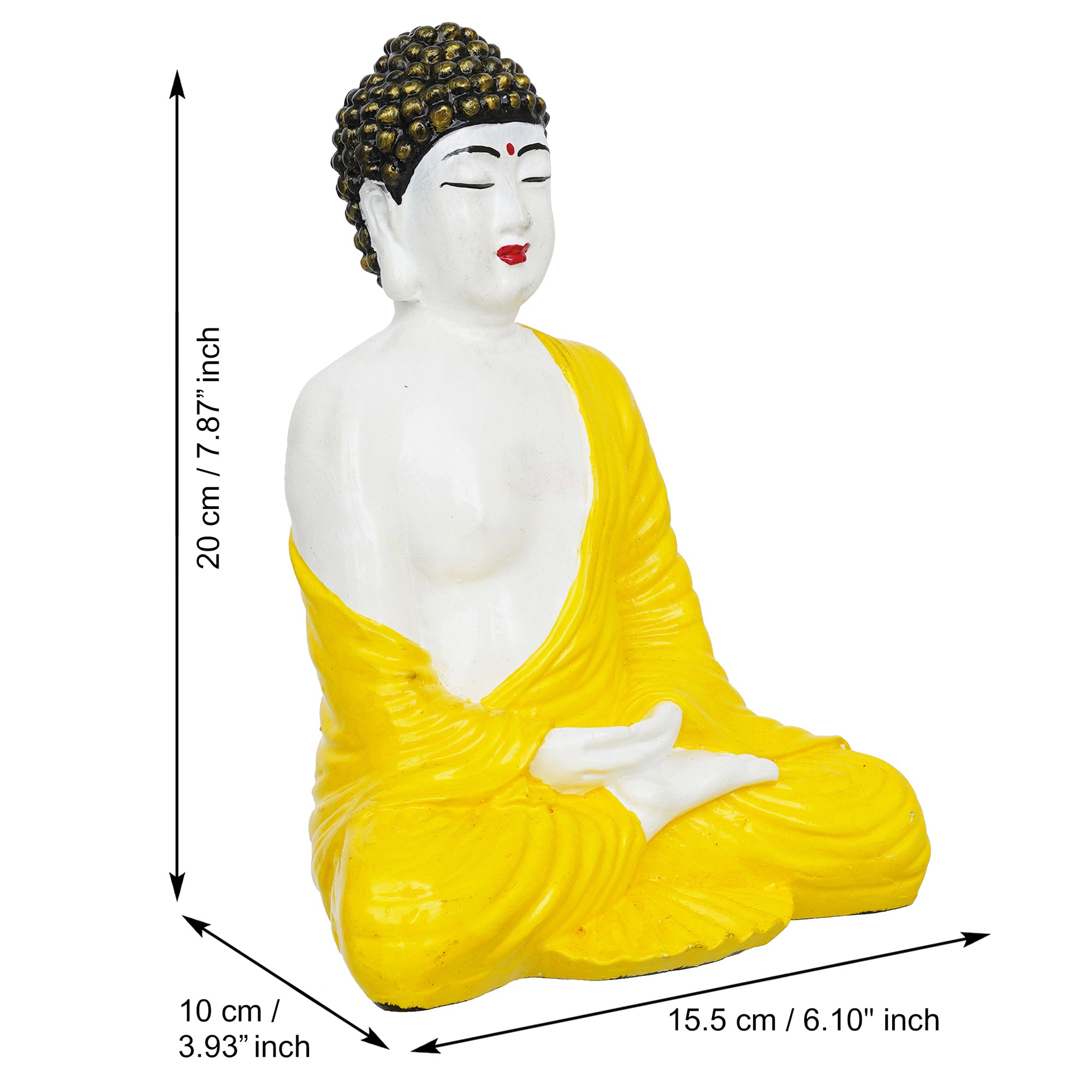 eCraftIndia Yellow & White Polyresin Handcrafted Meditating Buddha Statue 3