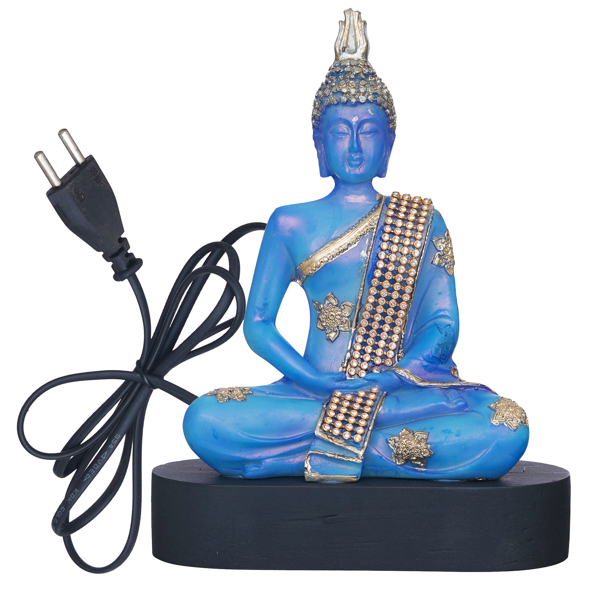 eCraftIndia Blue and Golden Polyresin Handcrafted Meditating Lord Buddha Statue 2