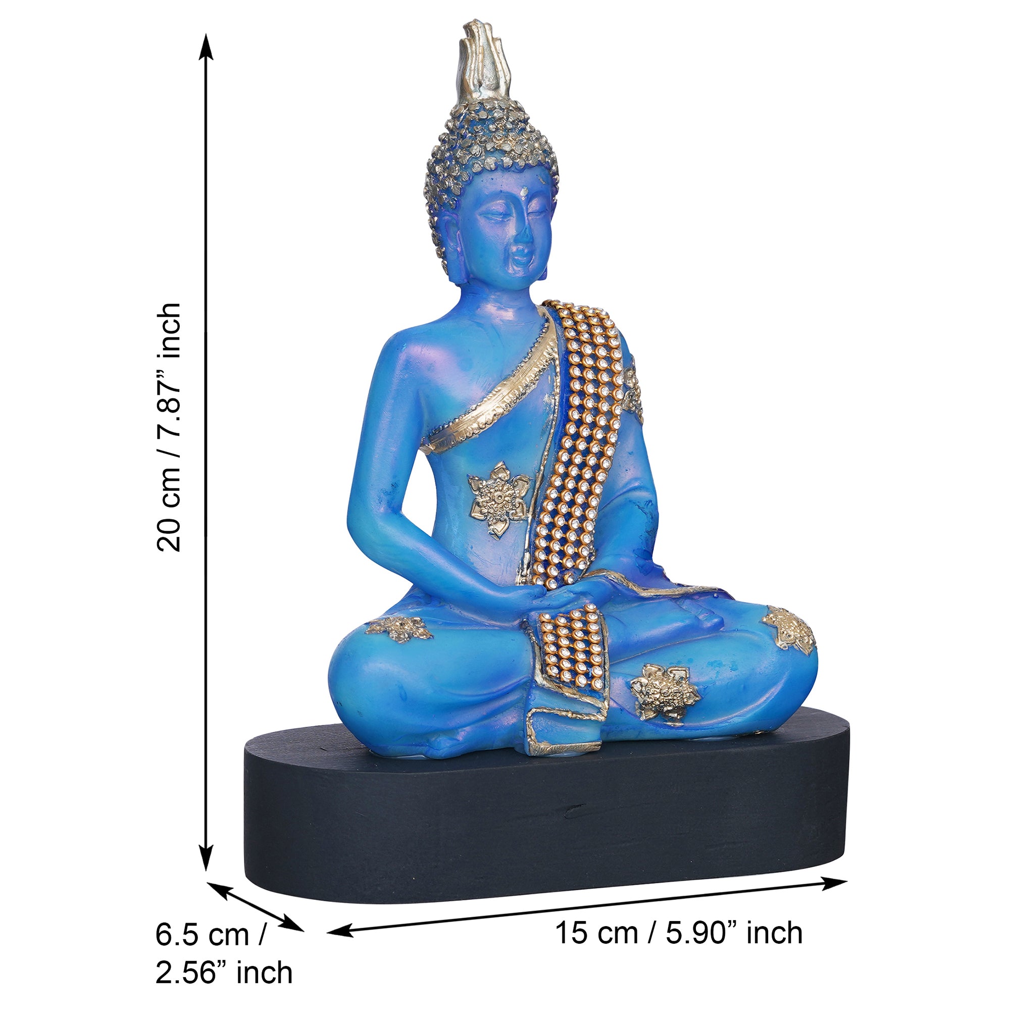 eCraftIndia Blue and Golden Polyresin Handcrafted Meditating Lord Buddha Statue 3