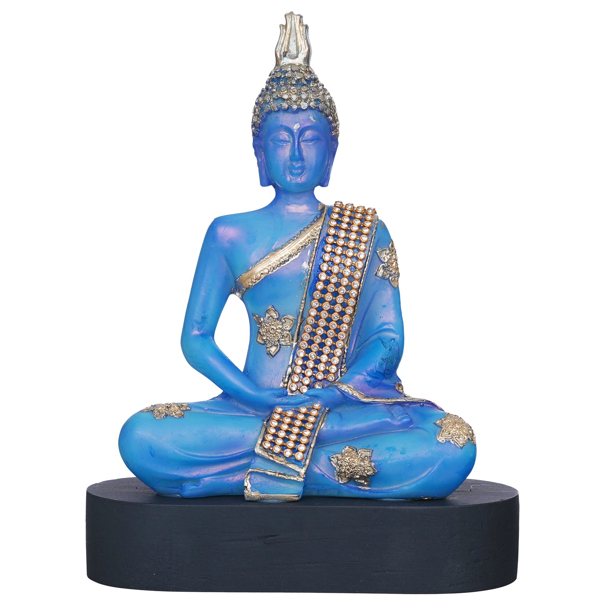 eCraftIndia Blue and Golden Polyresin Handcrafted Meditating Lord Buddha Statue 6