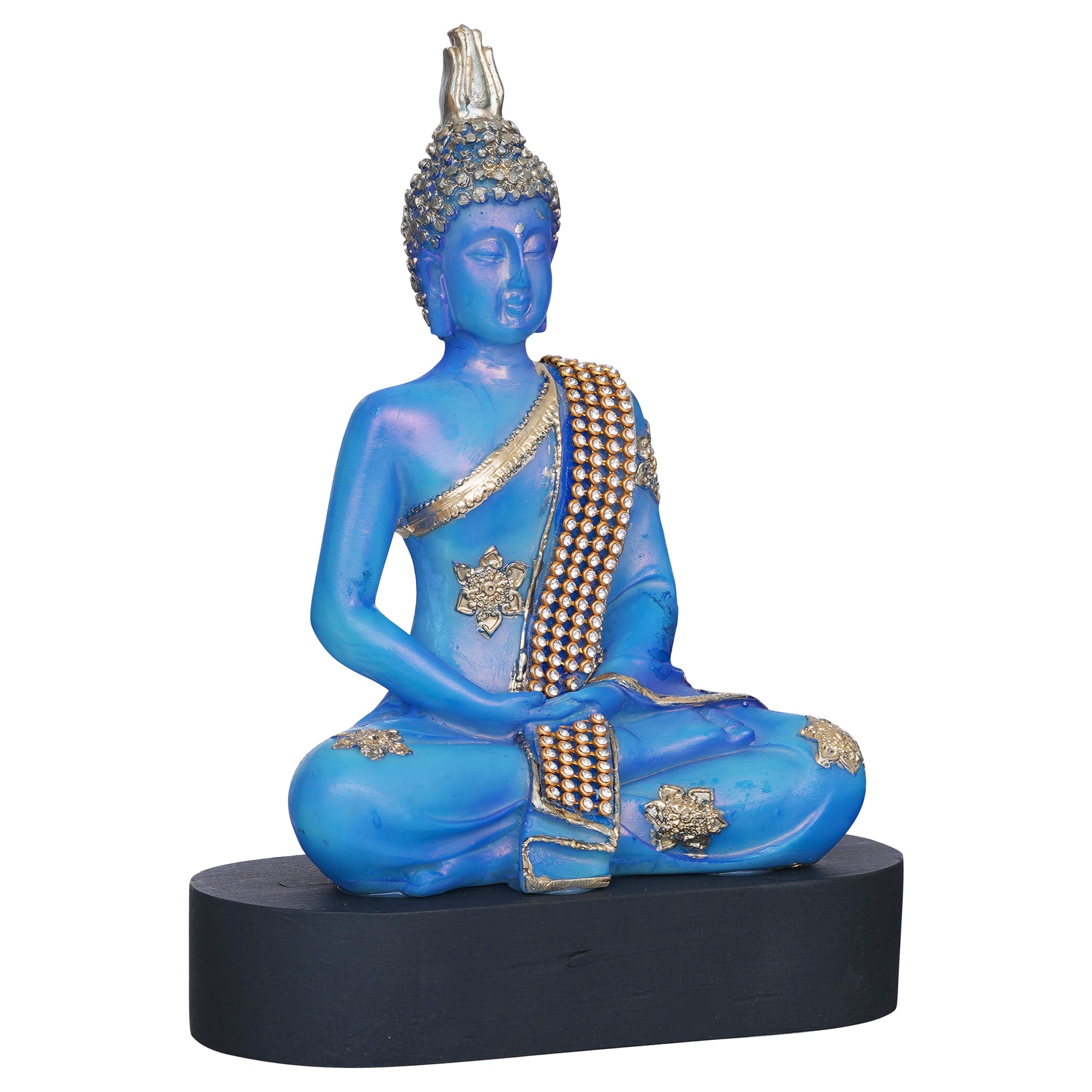 eCraftIndia Blue and Golden Polyresin Handcrafted Meditating Lord Buddha Statue 7