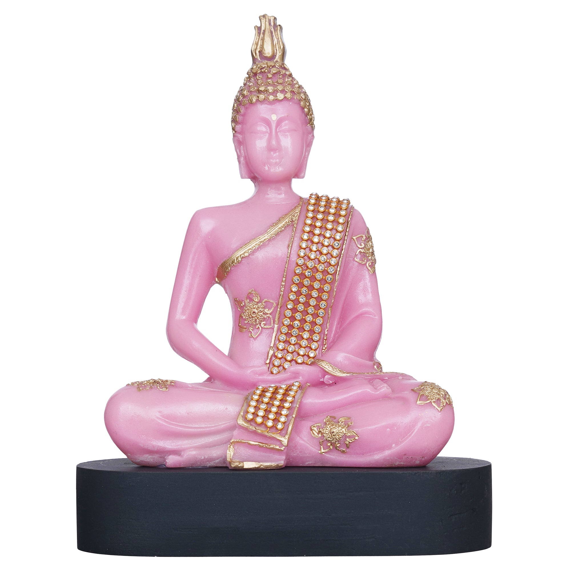 eCraftIndia Pink and Golden Polyresin Handcrafted Meditating Lord Buddha Statue 6