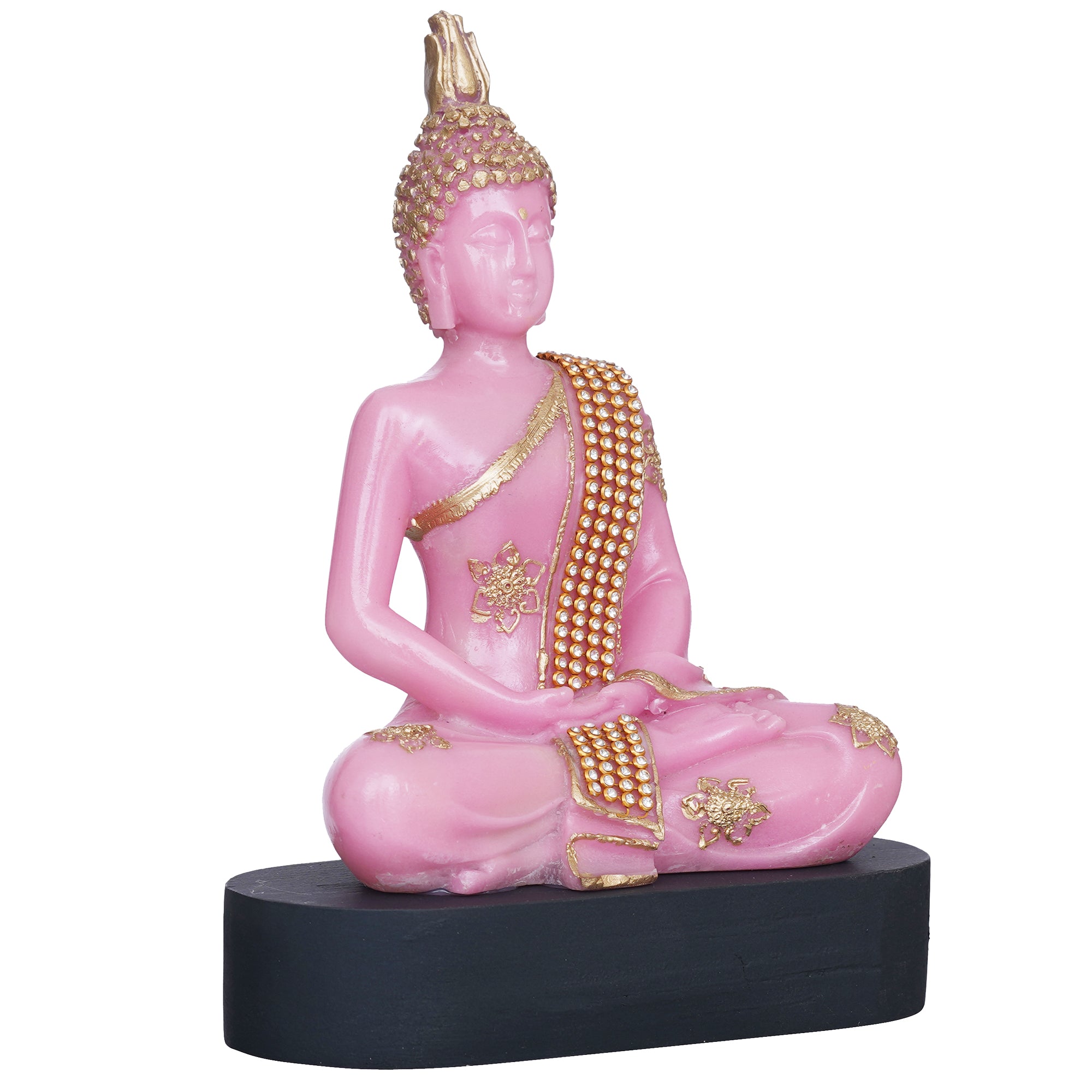 eCraftIndia Pink and Golden Polyresin Handcrafted Meditating Lord Buddha Statue 7