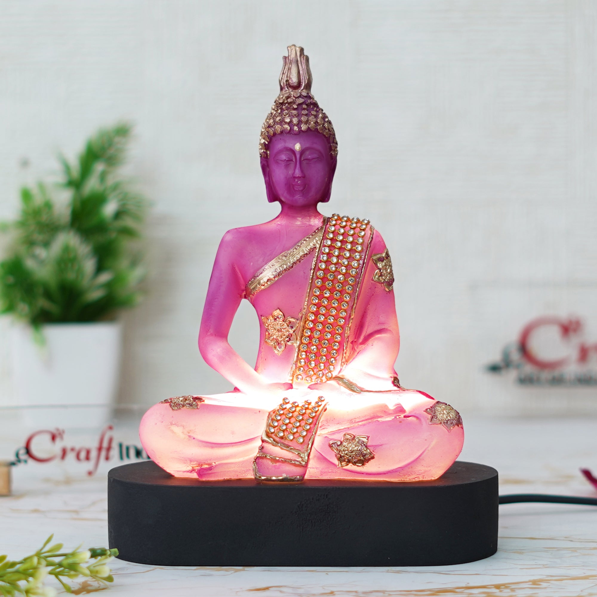 eCraftIndia Purple & Golden Polyresin Handcrafted Meditating Lord Buddha Statue 4