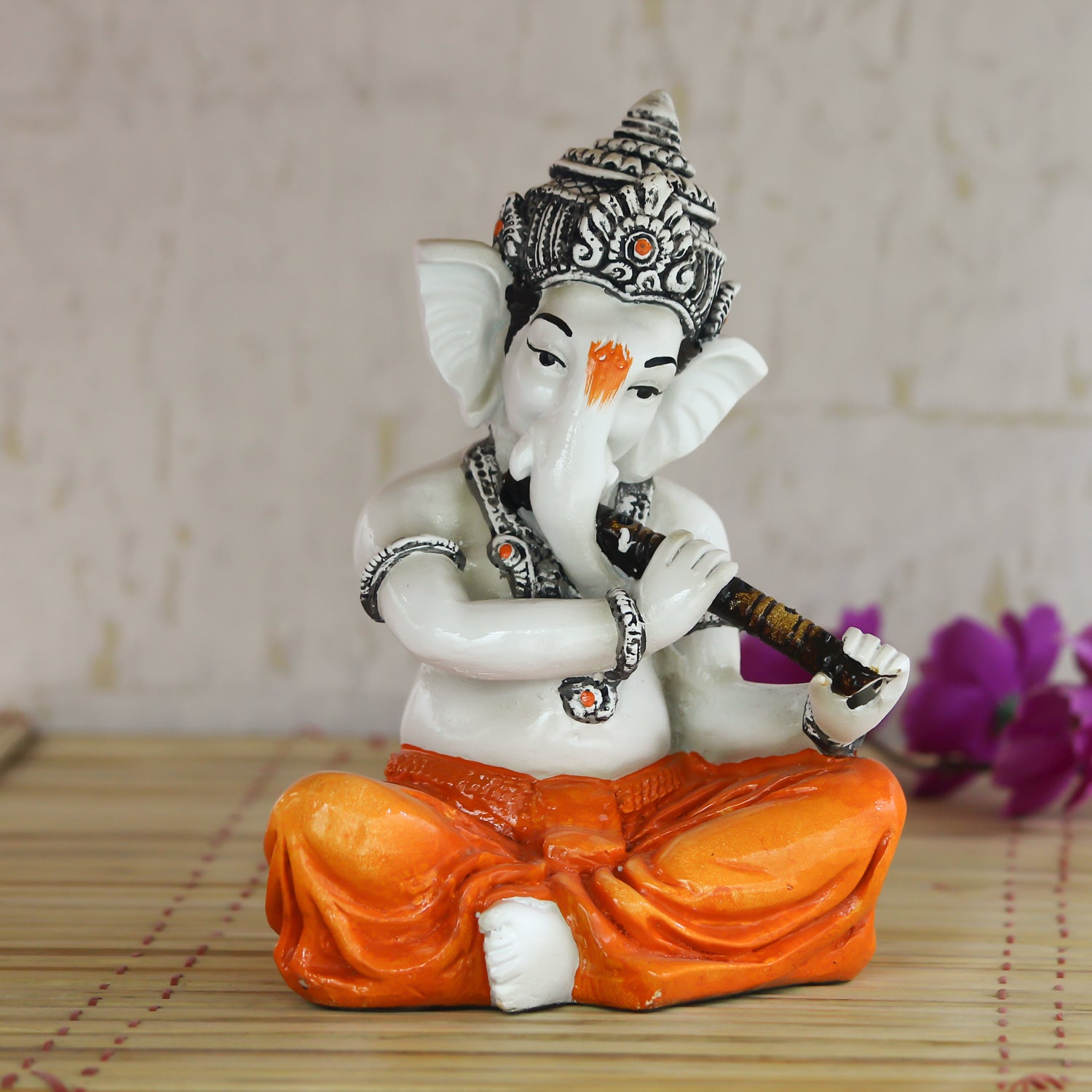 Lord Ganesha Idol Playing Flute Musical Instrument