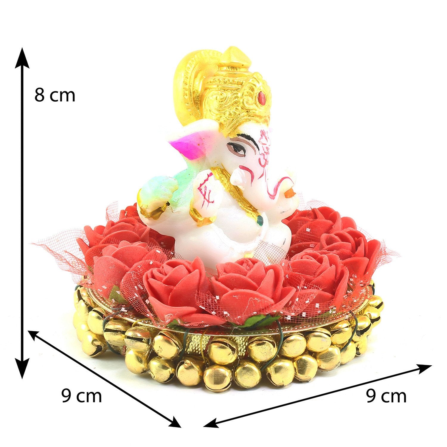 Designer Dancing Peacock Rakhi with Lord Ganesha Idol on Decorative Plate for Car & Home and Roli Tikka Matki, Best Wishes Greeting Card 1